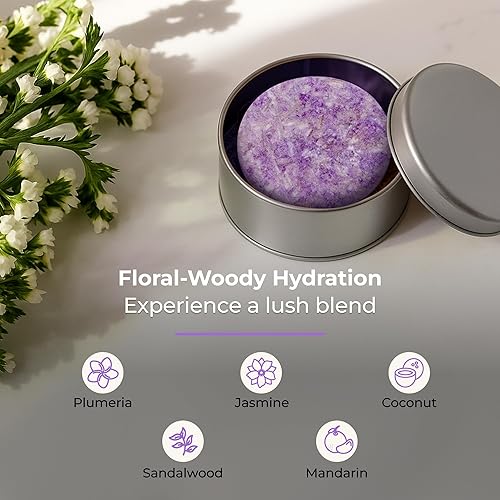 Miniatura 2 de Oasis - Barra de champú, limpiador de cabello sólido vegano con plumeria, jazmín, sándalo, coco y mandarina, para cabello gris y encrespado, cero
