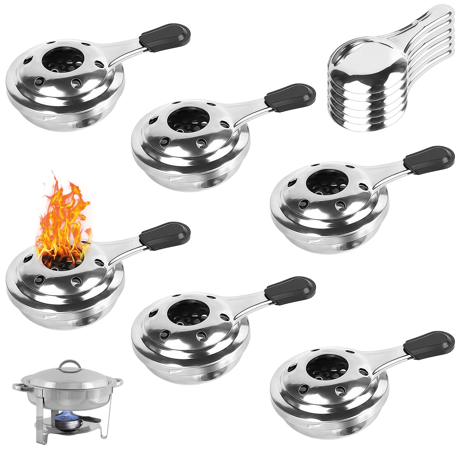 Lot de 6 brûleurs à fondue : récipient à pâte combustible en acier inoxydable, brûleur à pâte portable, mini brûleur à alcool en acier inoxydable, pâte combustible pour récipient de maintien au