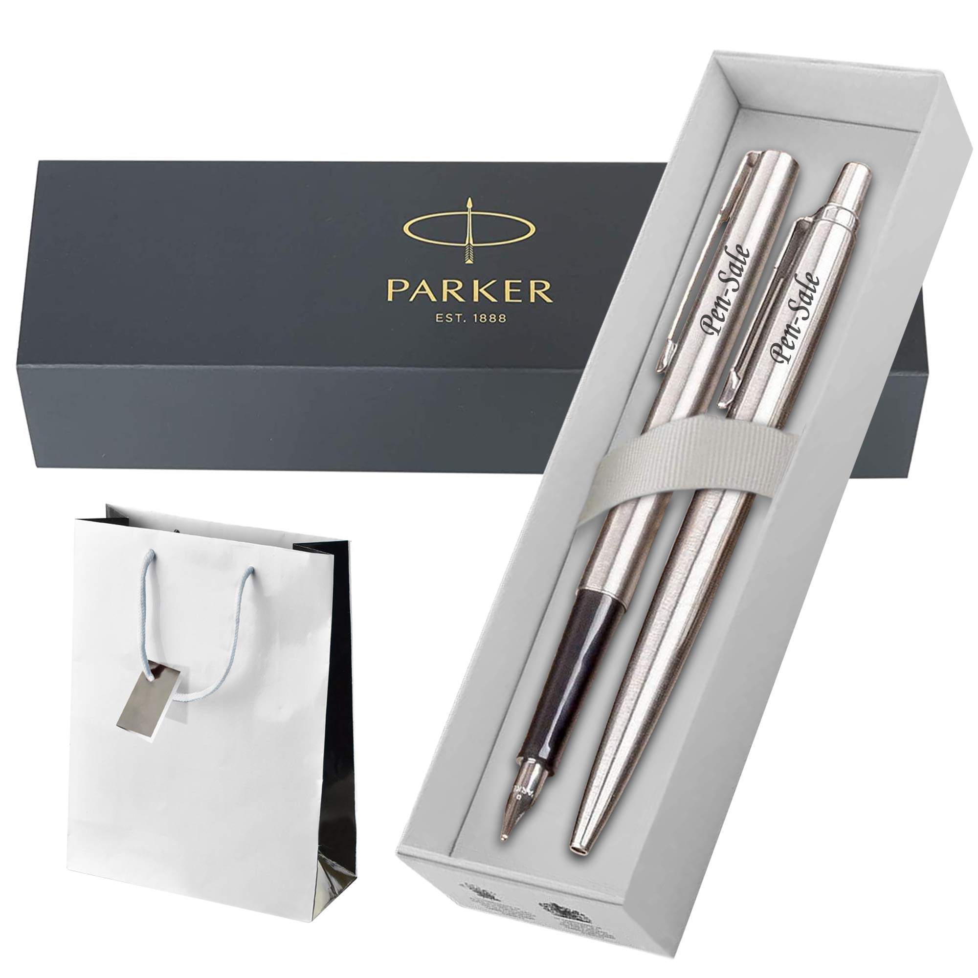 PARKER Personalised Engraved Jotter Ballpoint Pen or Set Gift Boxed In a Gift Bag, Custom Text (Jotter Fountain Pen Set)