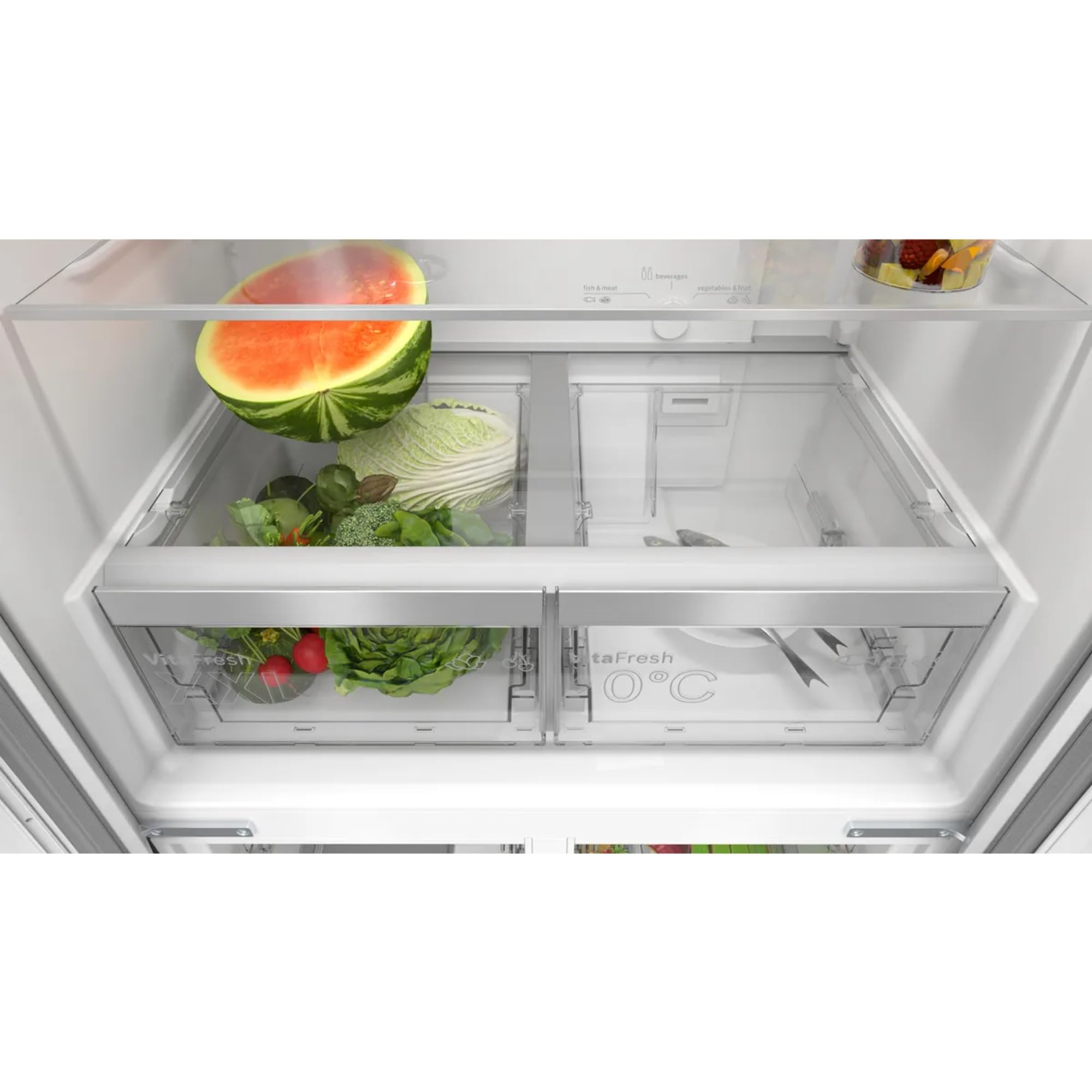 Bosch KMC85LEEA, Serie 4, French Door Kühlschrank, 189,5 x 85,5 cm, 324 L Kühlen + 223 L Gefrieren, NoFrost, Vita Fresh XXL Schublade für längere Frische, Ablagen aus Sicherheitsglas, Glasfront Grau