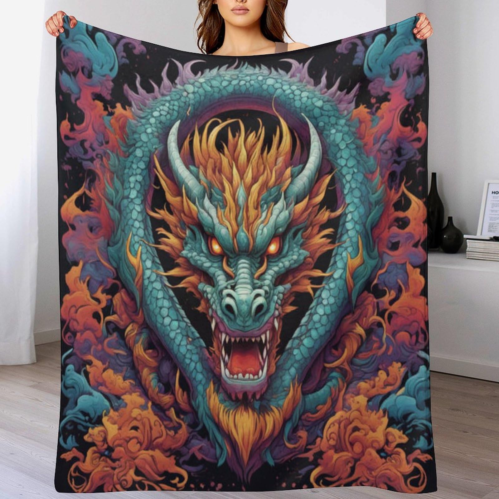 Couverture plaid dragon en polaire flannel de 150x200cm pour lit et canapé