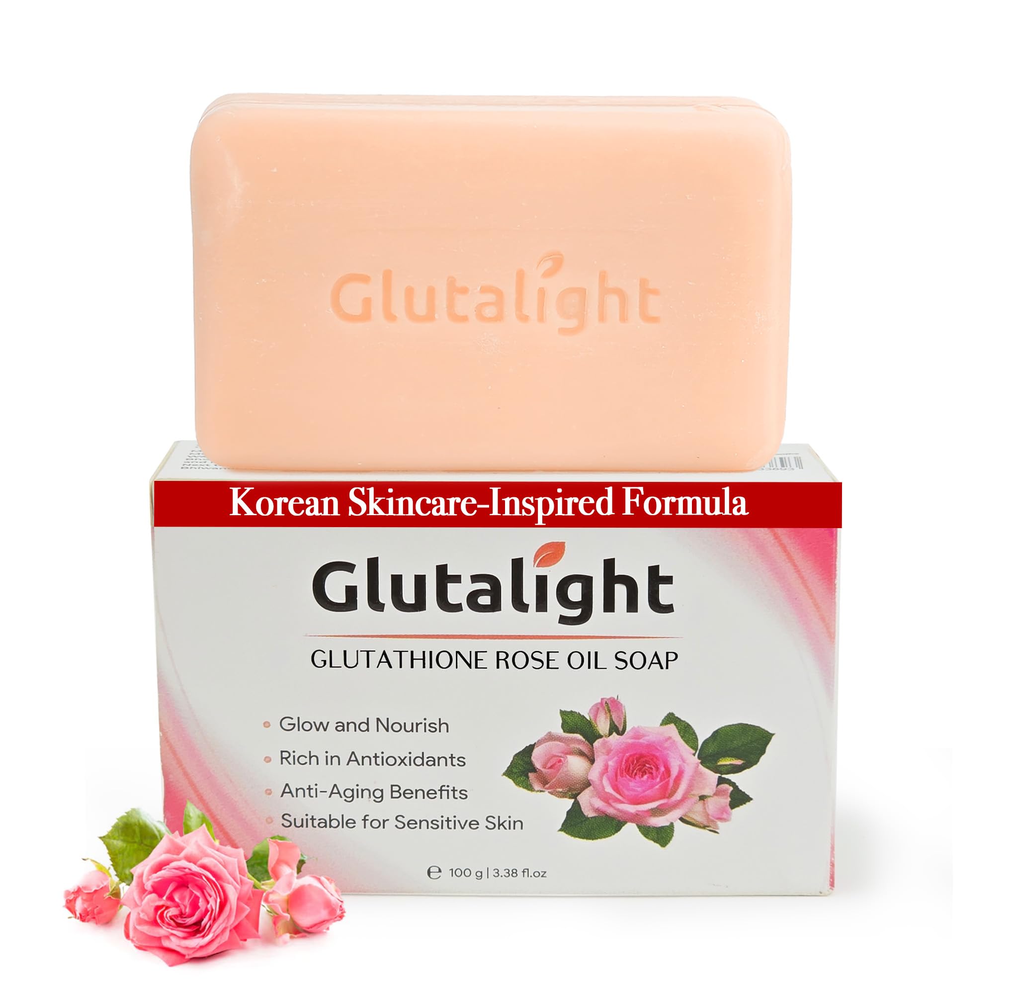 Glutalight Glutathione Rose Oil Soap | Korean Skincare Bathing Soap with Niacinamide, Vitamin C & Rosehip Oil | Fades Dark Spots & Hyperpigmentation | Anti-Aging & Skin Repair | Pack of 1