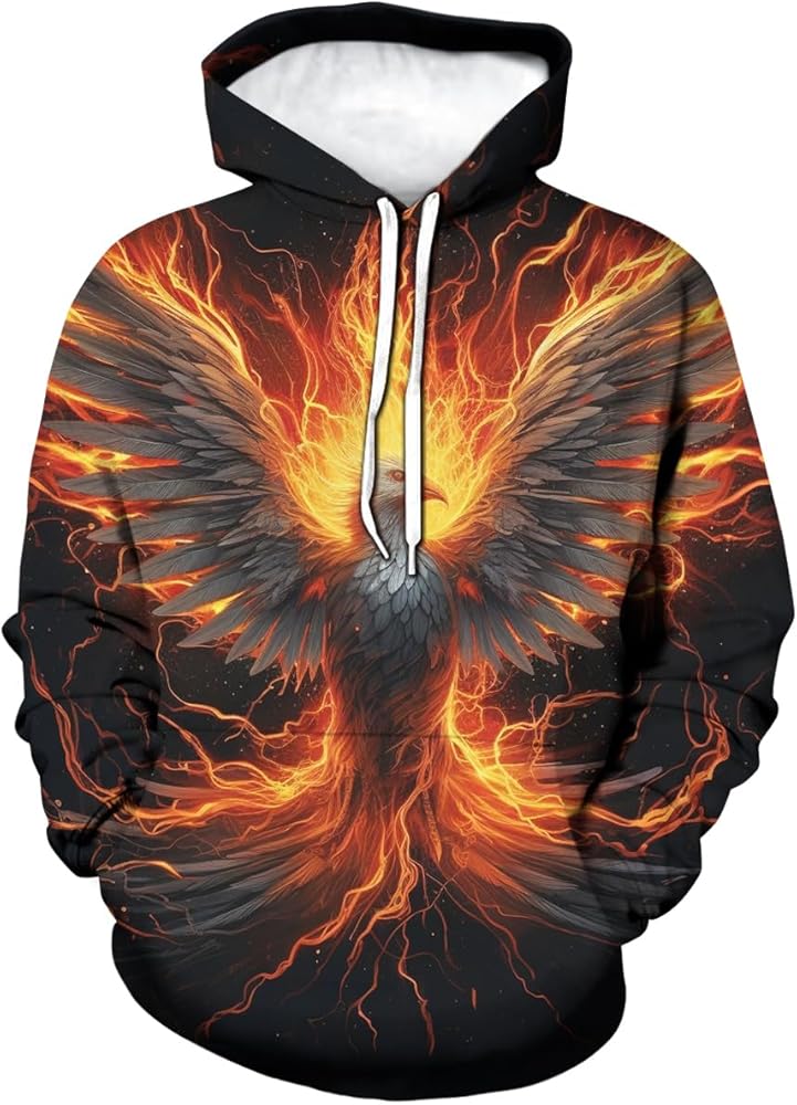 Amazon.com: Snbidmk Unisex Flame Phoenix Hoodie Men Novelty Tie