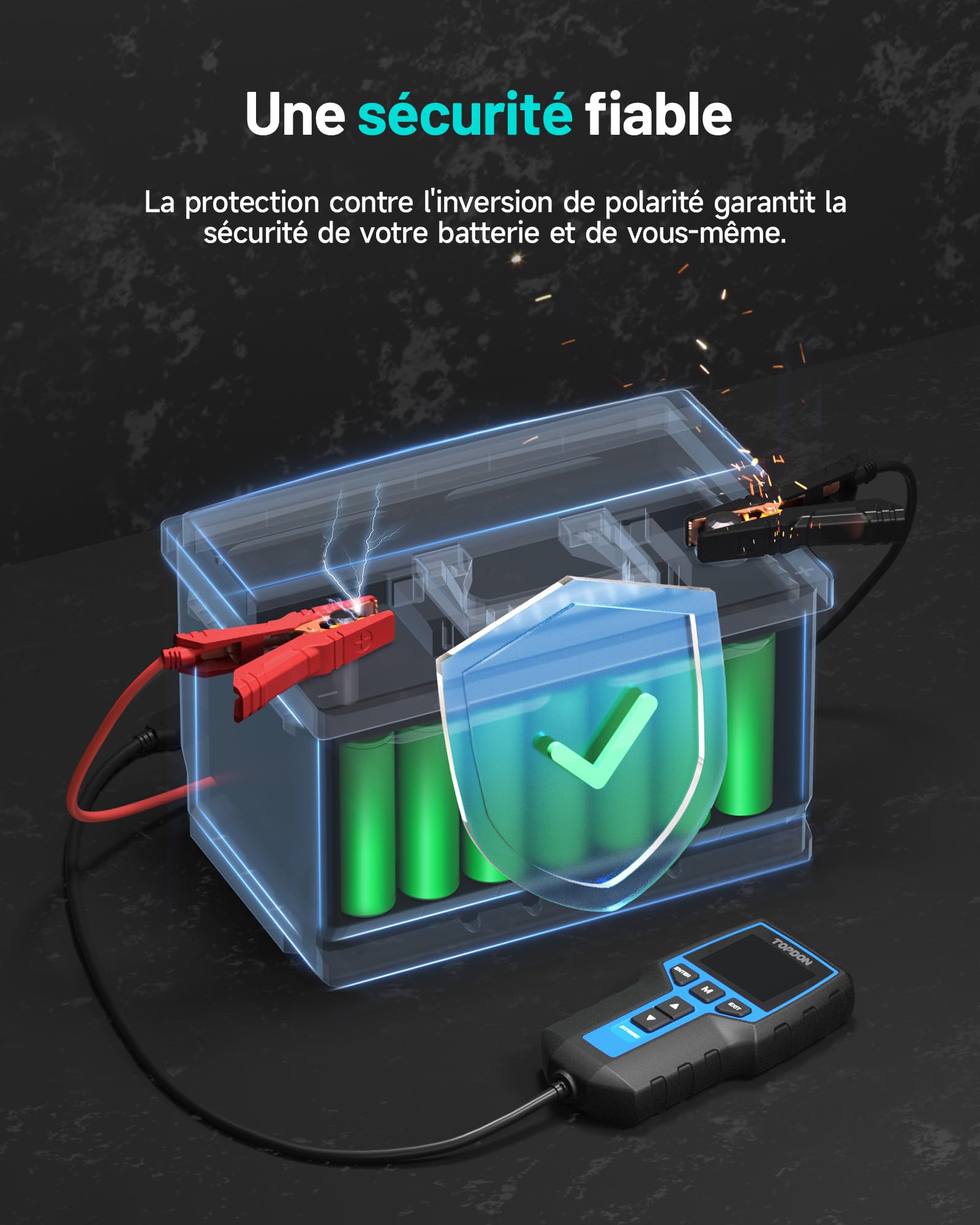 TOPDON Testeur de batterie BT200 12V 24V testeur batterie voiture Test de Lancement Test de Recharge pour Batteries 100-2000 CCA