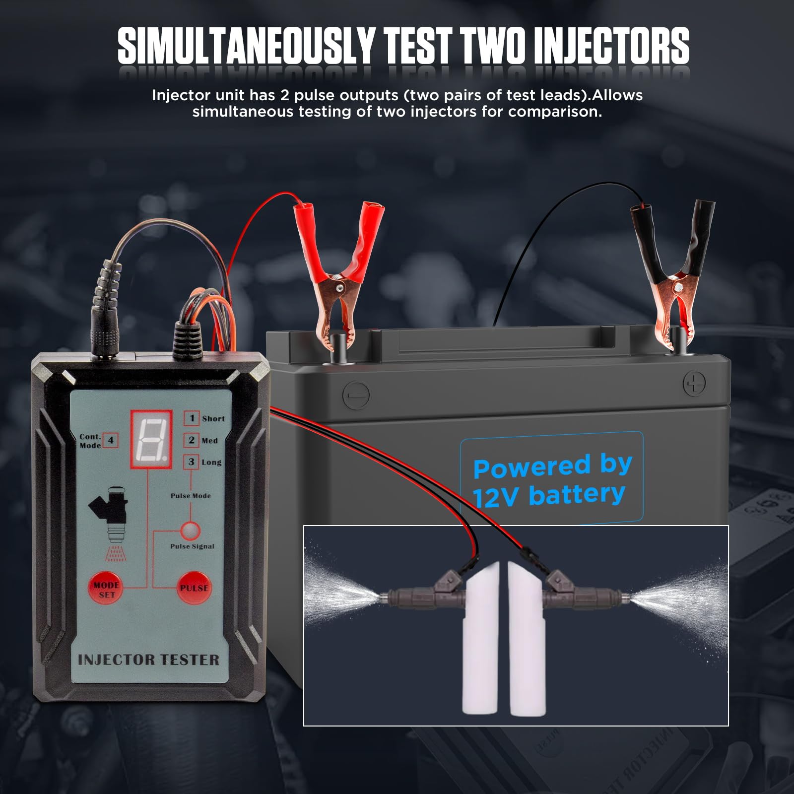 Tester Carburante Pulitore 12V 4 Adattatore per Iniettori di Carburante, Pressione dell'iniettore del Veicolo 8 Impulso modalità