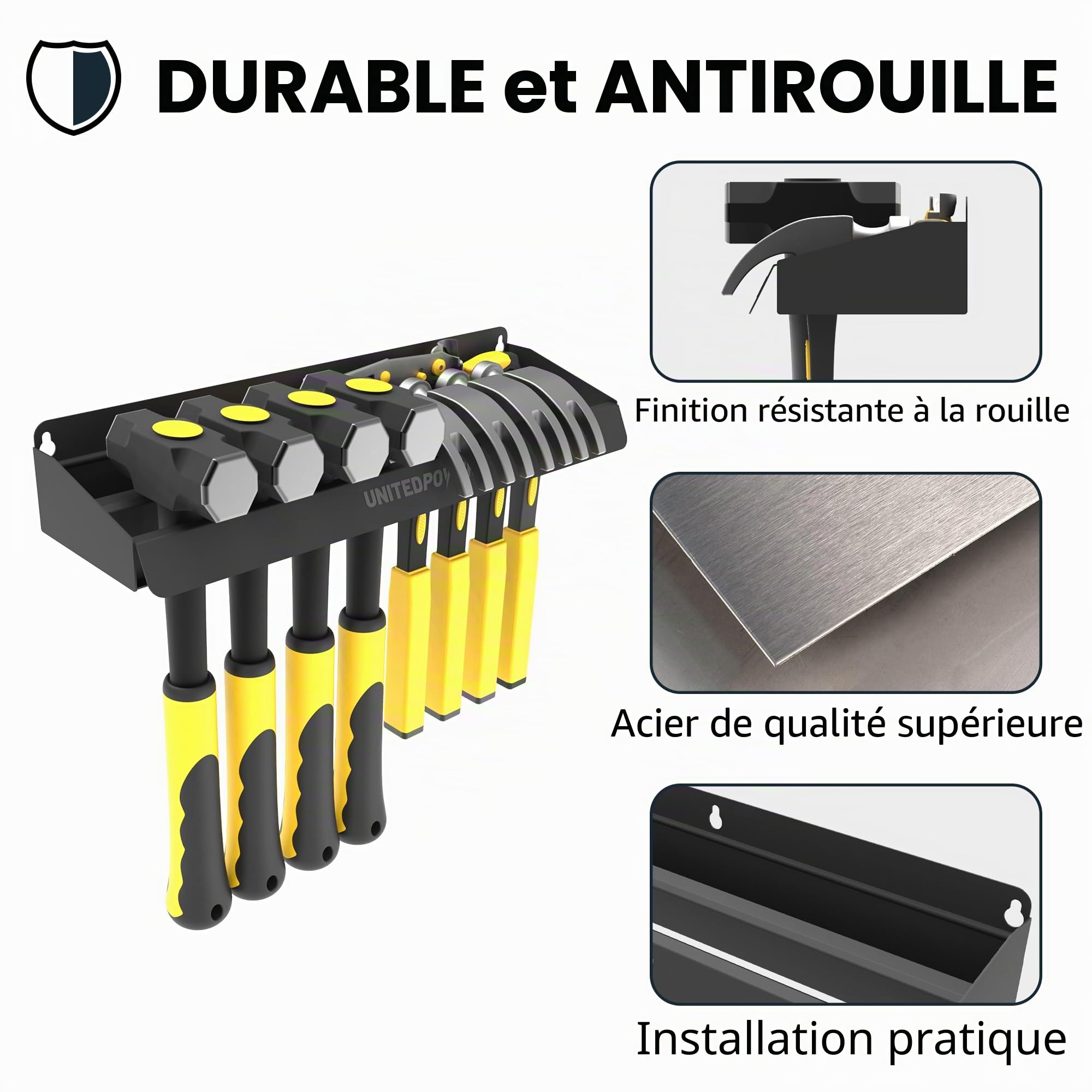 UNITEDPOWER Support mural pour marteaux, atelier, abri de jardin, garage, maison, s'adapte à la plupart des marteaux ou petits outils