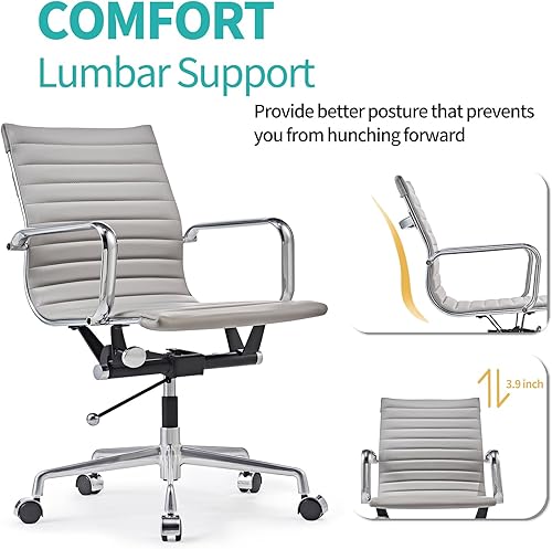 Miniatura 5 de Silla de escritorio de oficina dorada, silla de escritorio de oficina acanalada con respaldo medio, silla de trabajo ejecutiva de conferencia