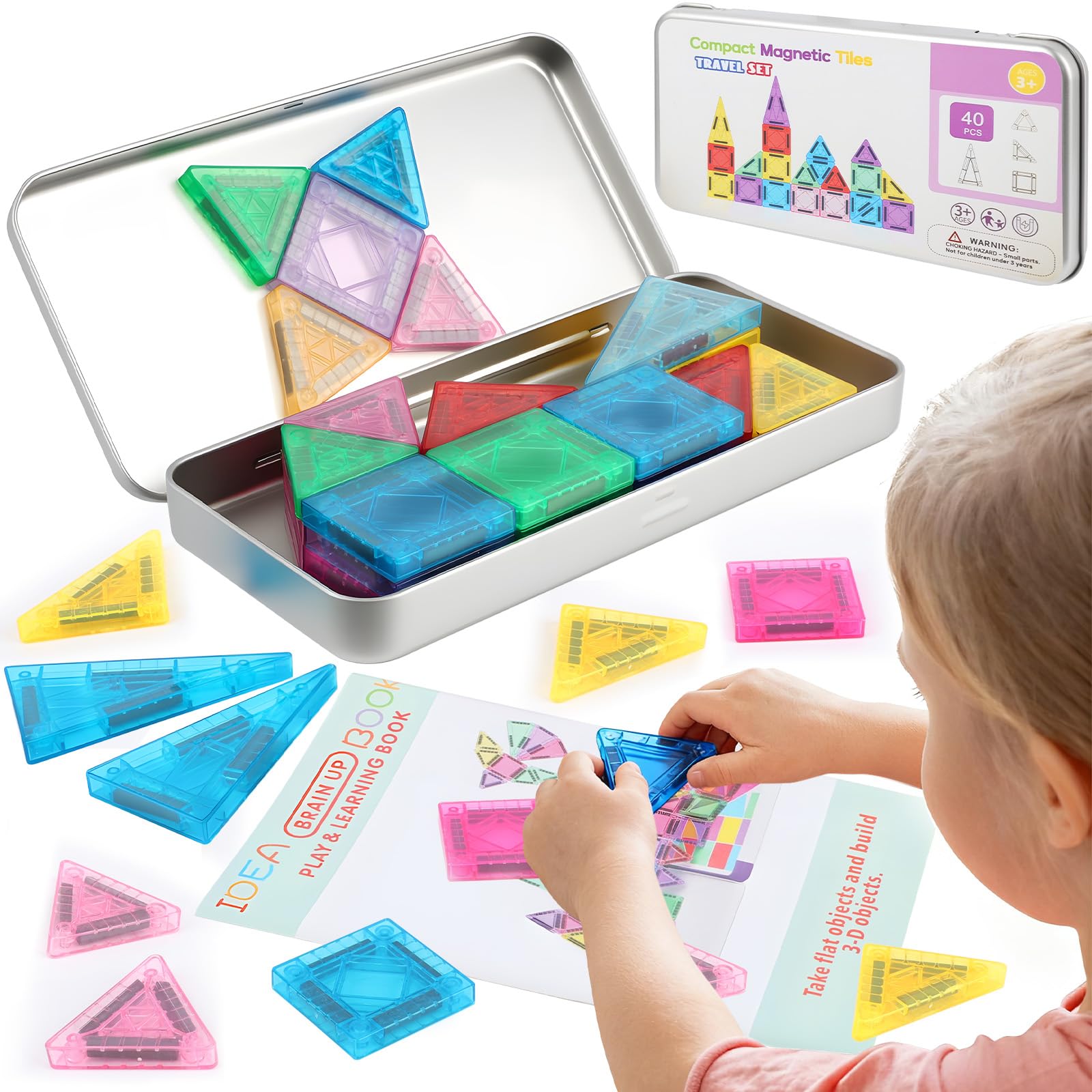 HETIE Bloques Magnéticos Juego de 40 Piezas, Juguetes de Construcción 3D, Juguetes de Construcción con Bloques de Construcción Magnéticos para Niños y Niñas