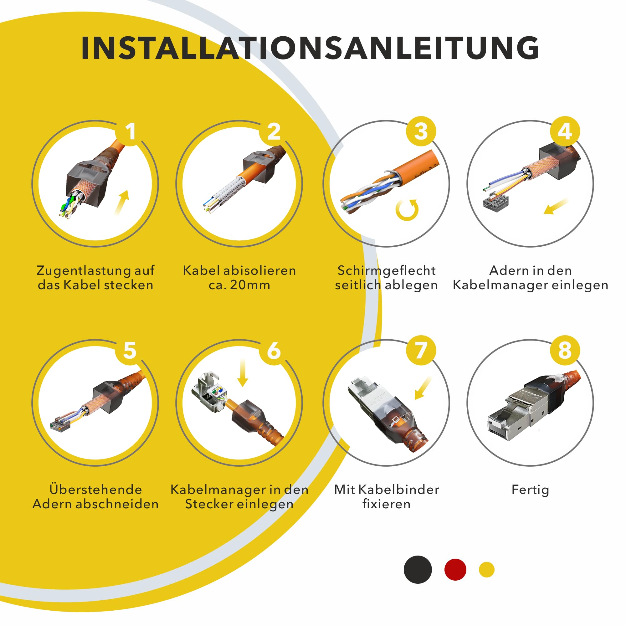 RedStar24 RJ45 Stecker Werkzeuglos, Netzwerkstecker CAT6a – Einfache Montage, High-Speed-LAN Datenübertragung, Kompatibel mit CAT6/7/8 Kabeln, Ideal für Heim- & Büronetzwerke, 10 Stück
