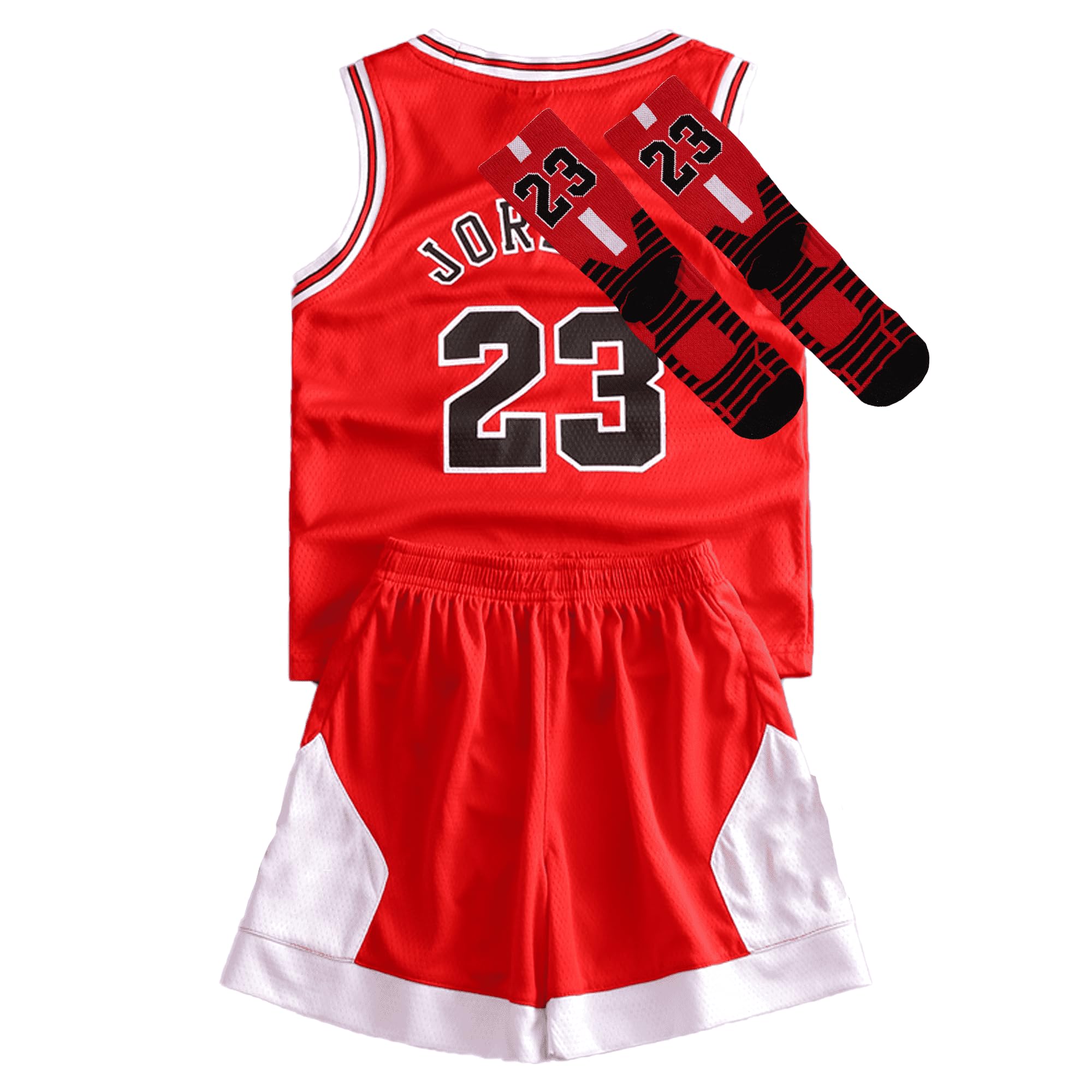 3PC Basketball Jersey Set for Youth Basketball Tank Top + Track Shorts+ Socks Set