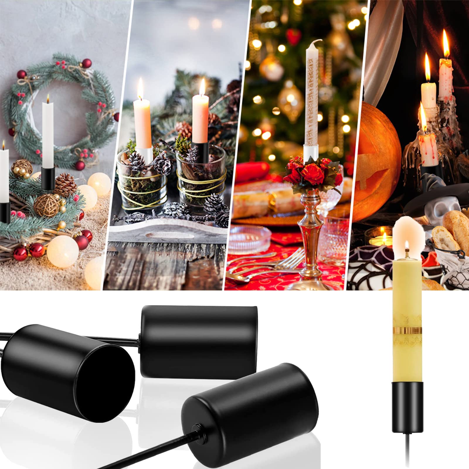 6er Set Kerzenhalter Für Stabkerzen | Adventskranz & Deko | Metall, Schwarz | Mit Kurzem Dorn (7 Cm)