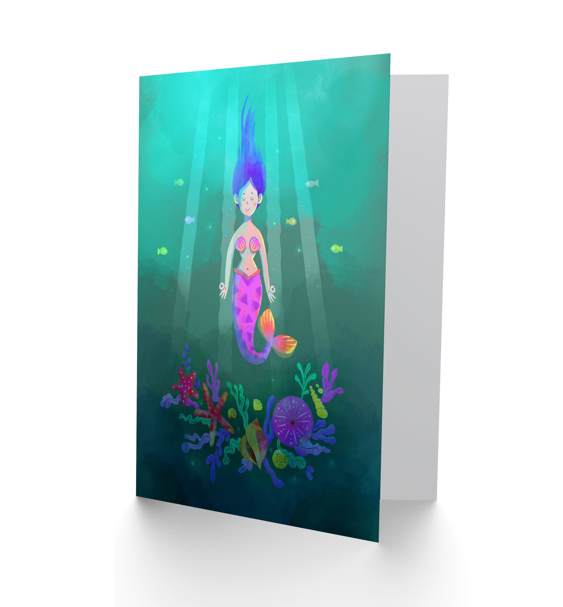 Wee Blue Coo Mermaid Girl Pink Blank Greetings Card