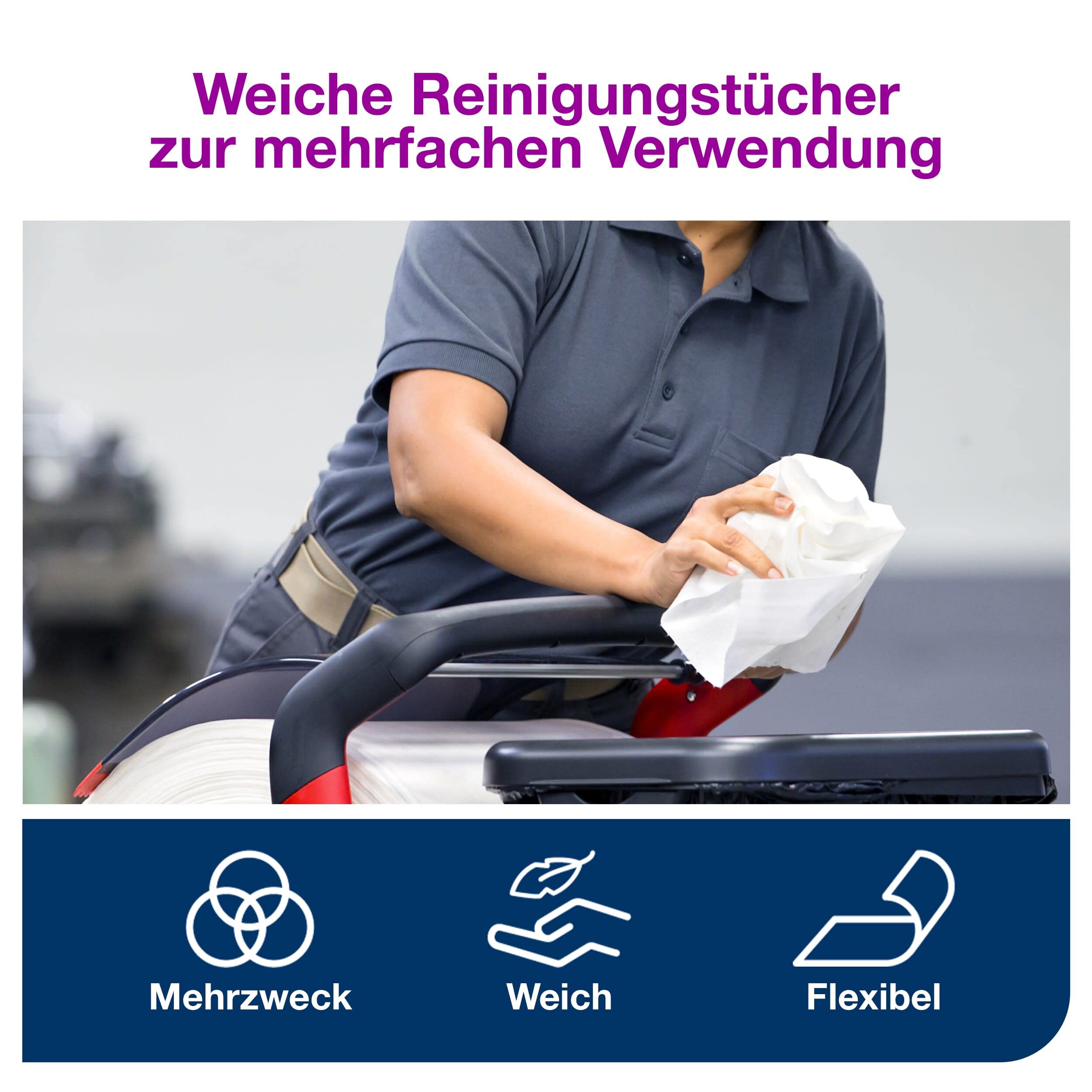 Tork 510104 Reinigungstücher für W1 Bodenständer- und Wandhalter-System / 1-lagige Putzrolle in Weiß / Weich, flexibel & strapazierfähig / Premium Qualität / 1 x 380 m