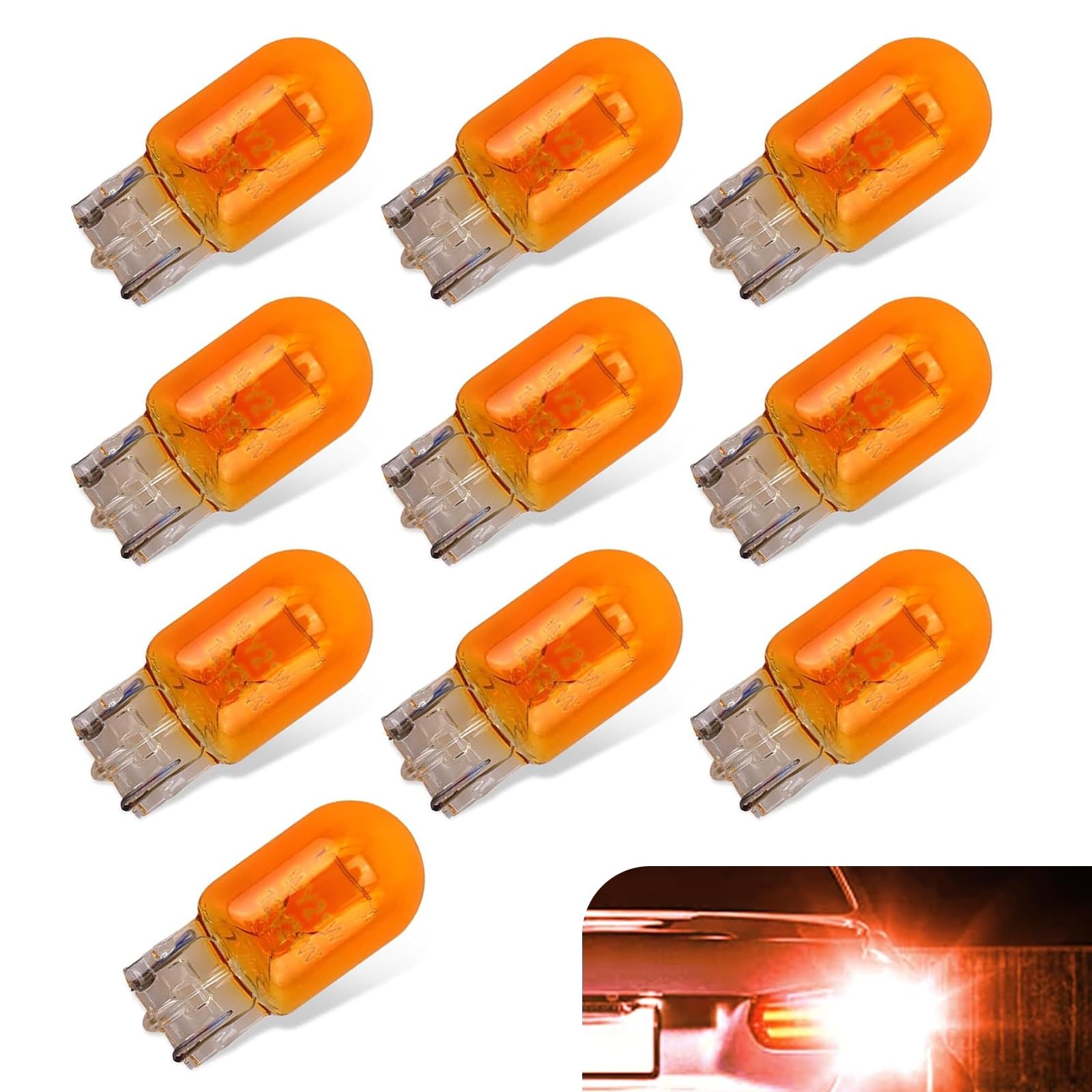 Merdege 10 PCS Automotive Brake Light Bulbs, Turn Signal Light, T20 Daytime Running Light Replacement, Universal for Cars (Yellow #Monofilament)