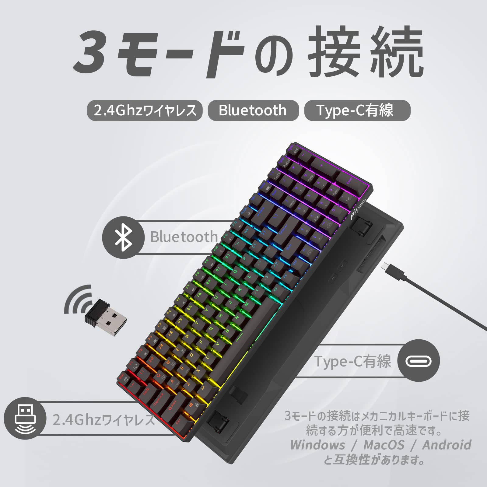 Amazon | RK ROYAL KLUDGE RK100 2.4Gワイヤレス/ Bluetooth/有線 RGB