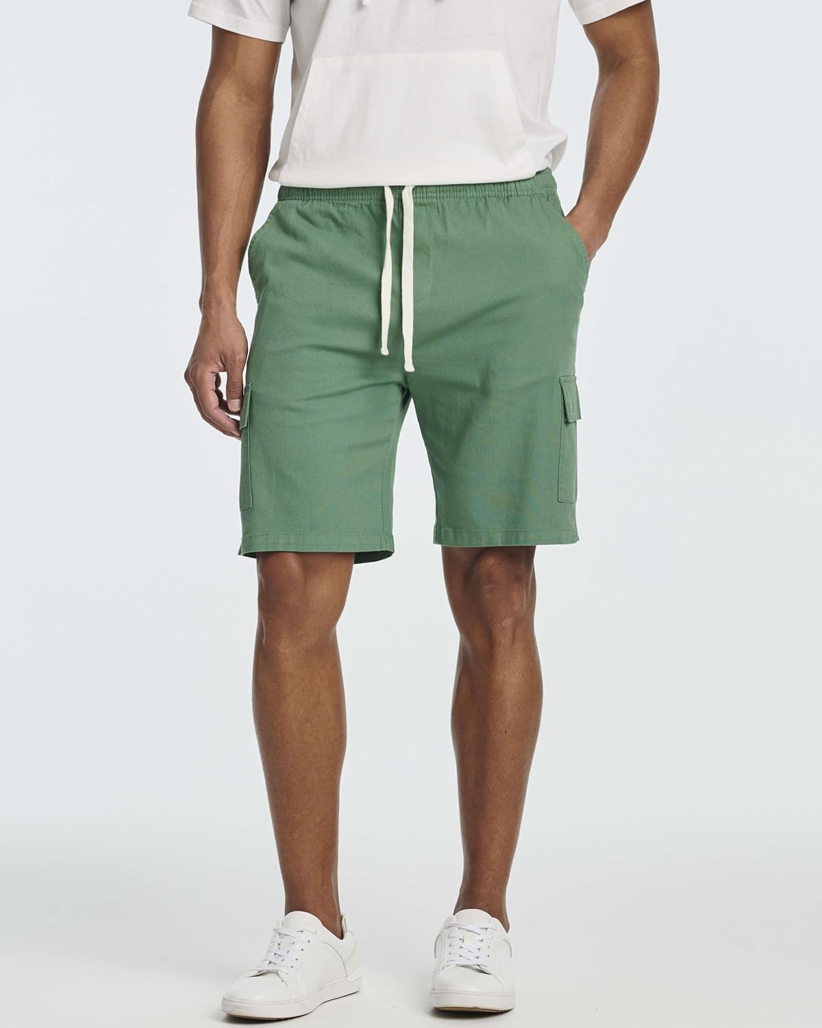 Real Essentials 3 Pack: Men's Cotton 9" Cargo Shorts - Elastic Waistband with Drawstring & Pockets - Image 3