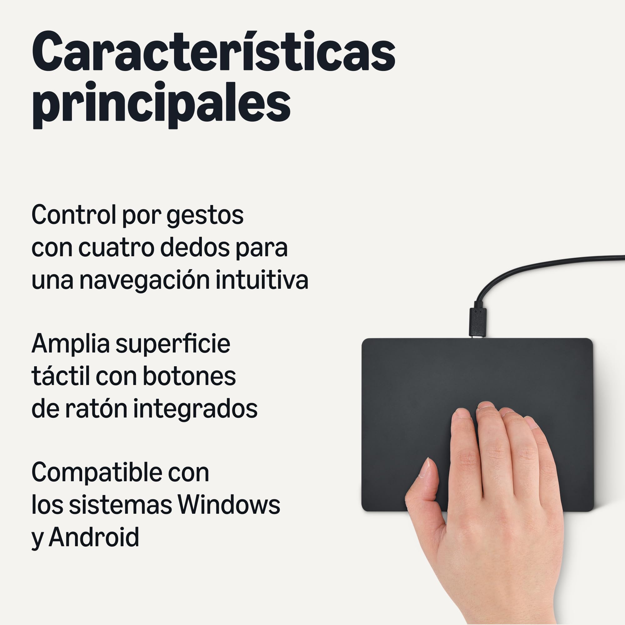 Amazon Basics Panel Multitáctil con Control por Gestos, Panel Táctil USB-C con Cable para PC Windows (sin Compatibilidad con MacOS), 16,3cm (6,4 Pulgadas), Cable de 1,8 m, Negro
