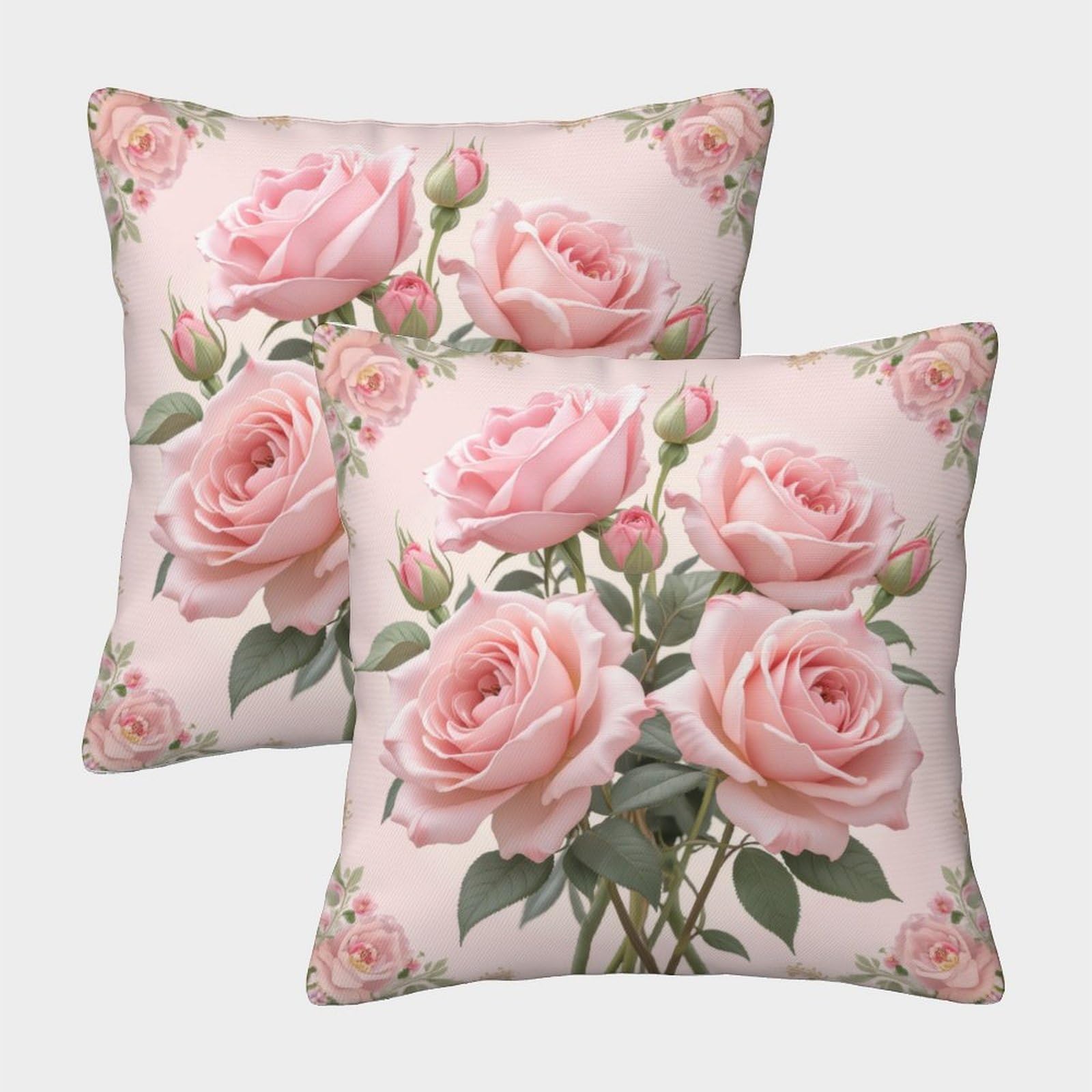 QFVANSIYO Romantic Rose 3D Printed Pillowcase Microfiber Bedroom Decor Floral Pillow Cover Soft for All Ages 45x45cm