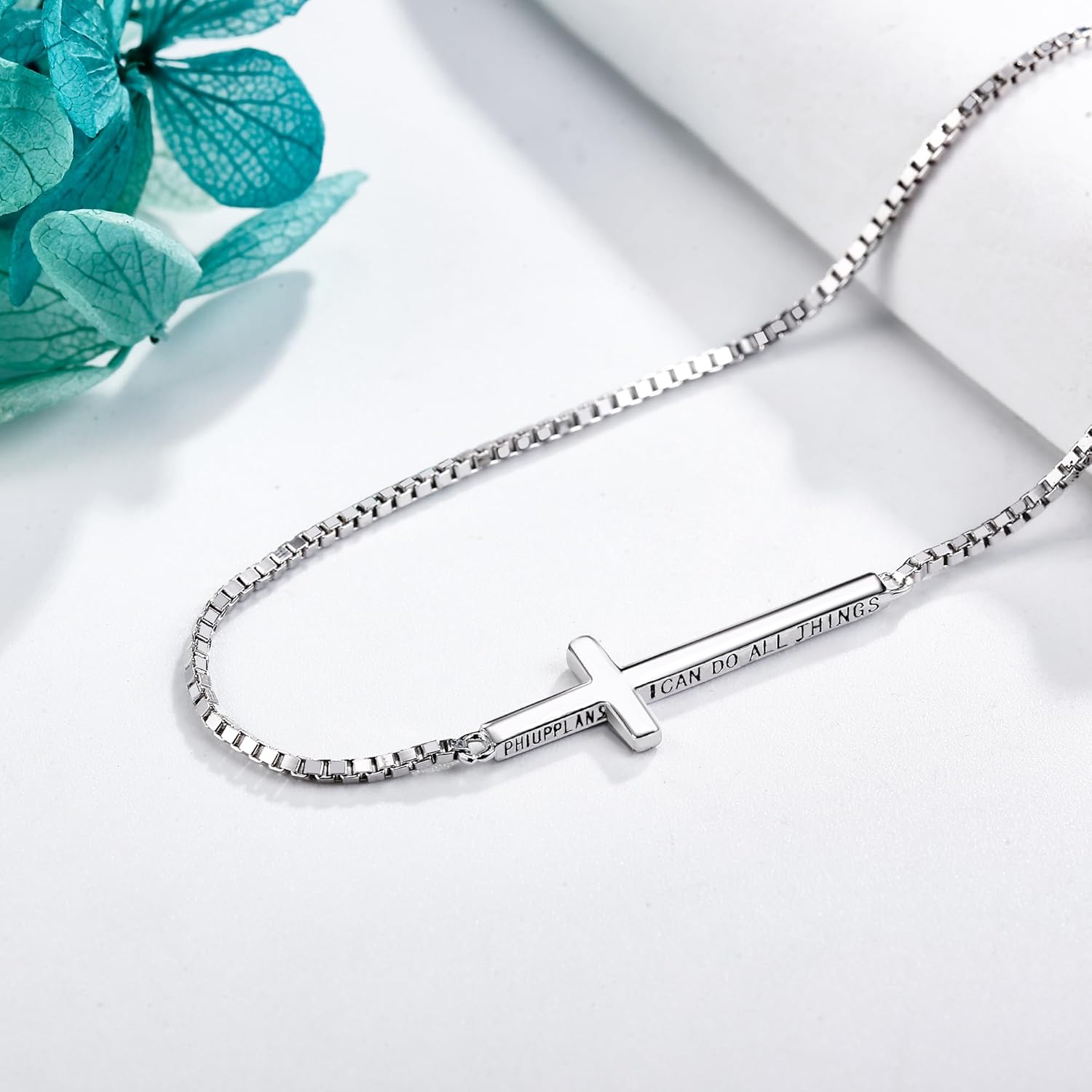 POPLYKE Cross silvery/Blue Opal Bracelet for Women 925 Sterling Silver Philippians 4:13 I Can Do All The Things Faith Bracelet Religious Christian Jewelry - Image 4