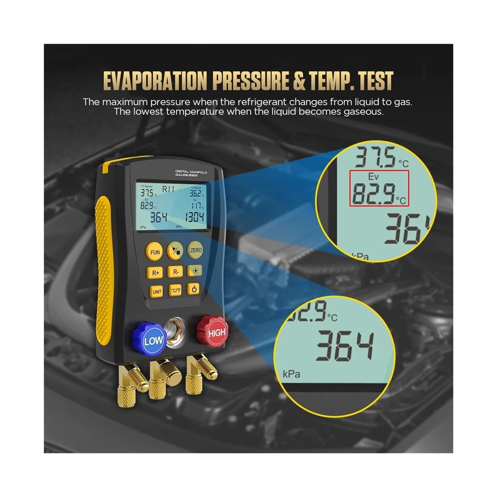 Manometer, LM120 Verteiler-Digital-Vakuum-Druck-Temperaturmessgerät für HVAC-AC-Kühlung
