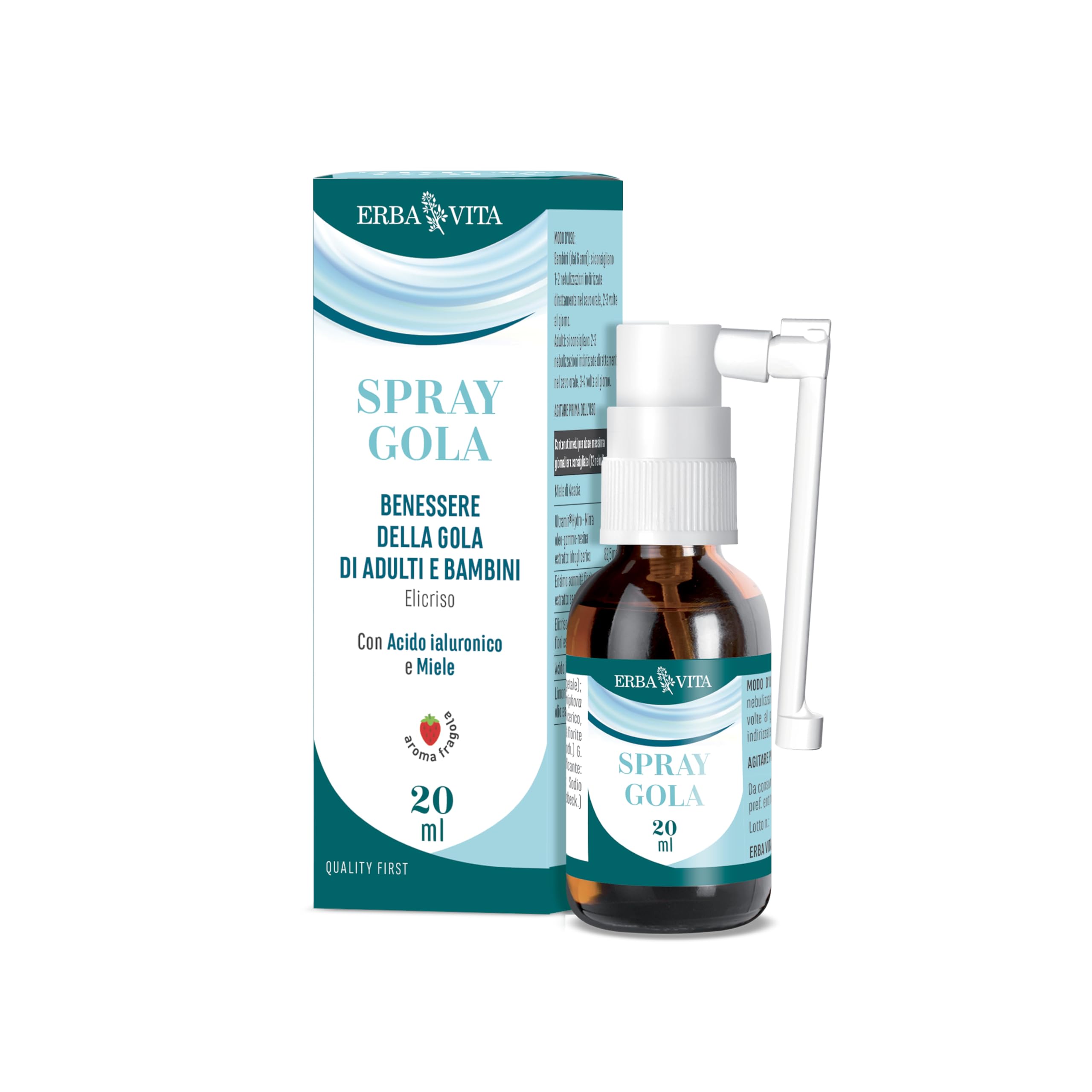 ERBA VITA Spray Gola integratore alimentare a base di estratti vegetali, acido ialuronico e miele d'Acacia, 20 ml