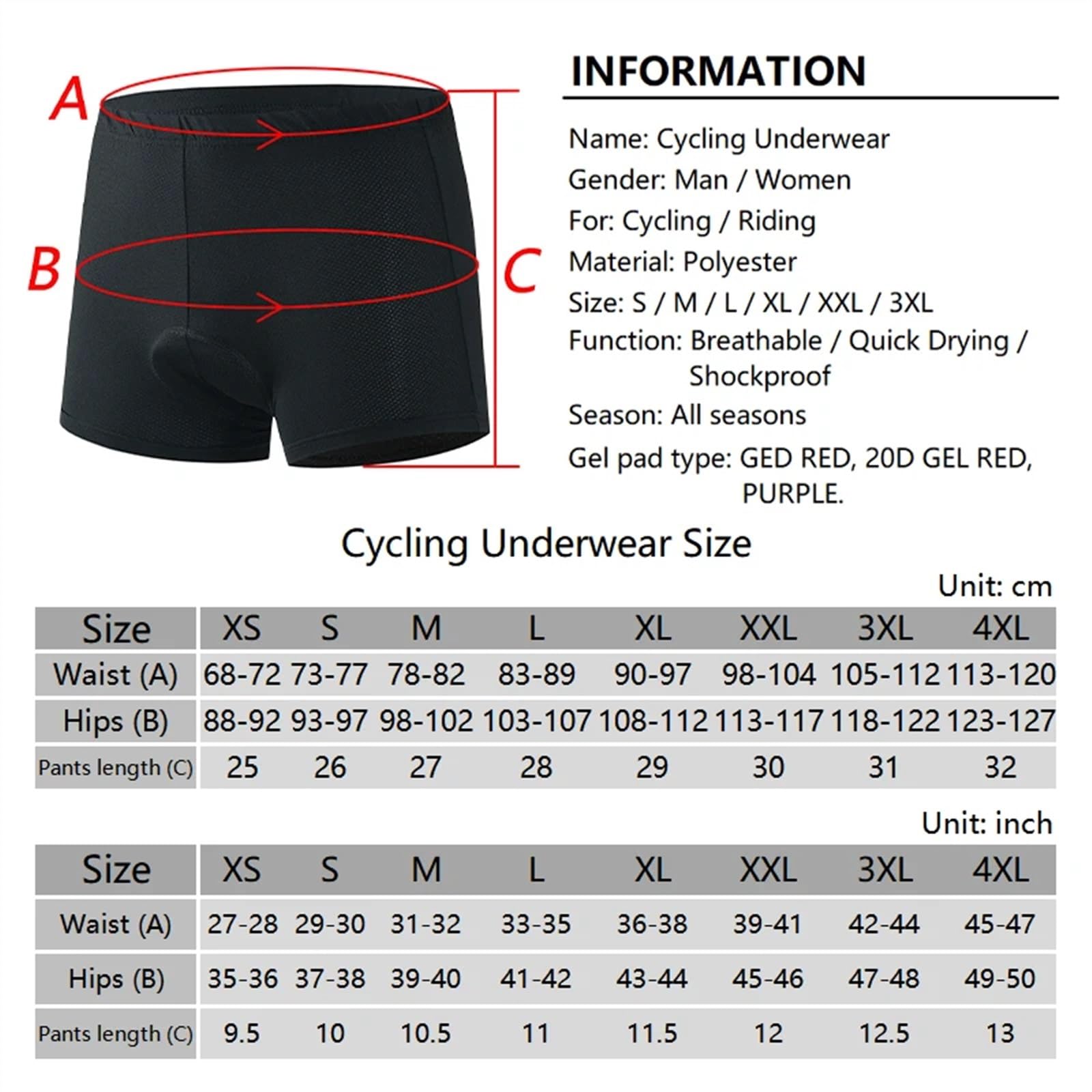 Cuissard Cyclisme Homme Avec Coussin Gel 20D – Short Respirant Anti-Frottements Pour Route, VTT & Vélo Quotidien (Taille 4XL)