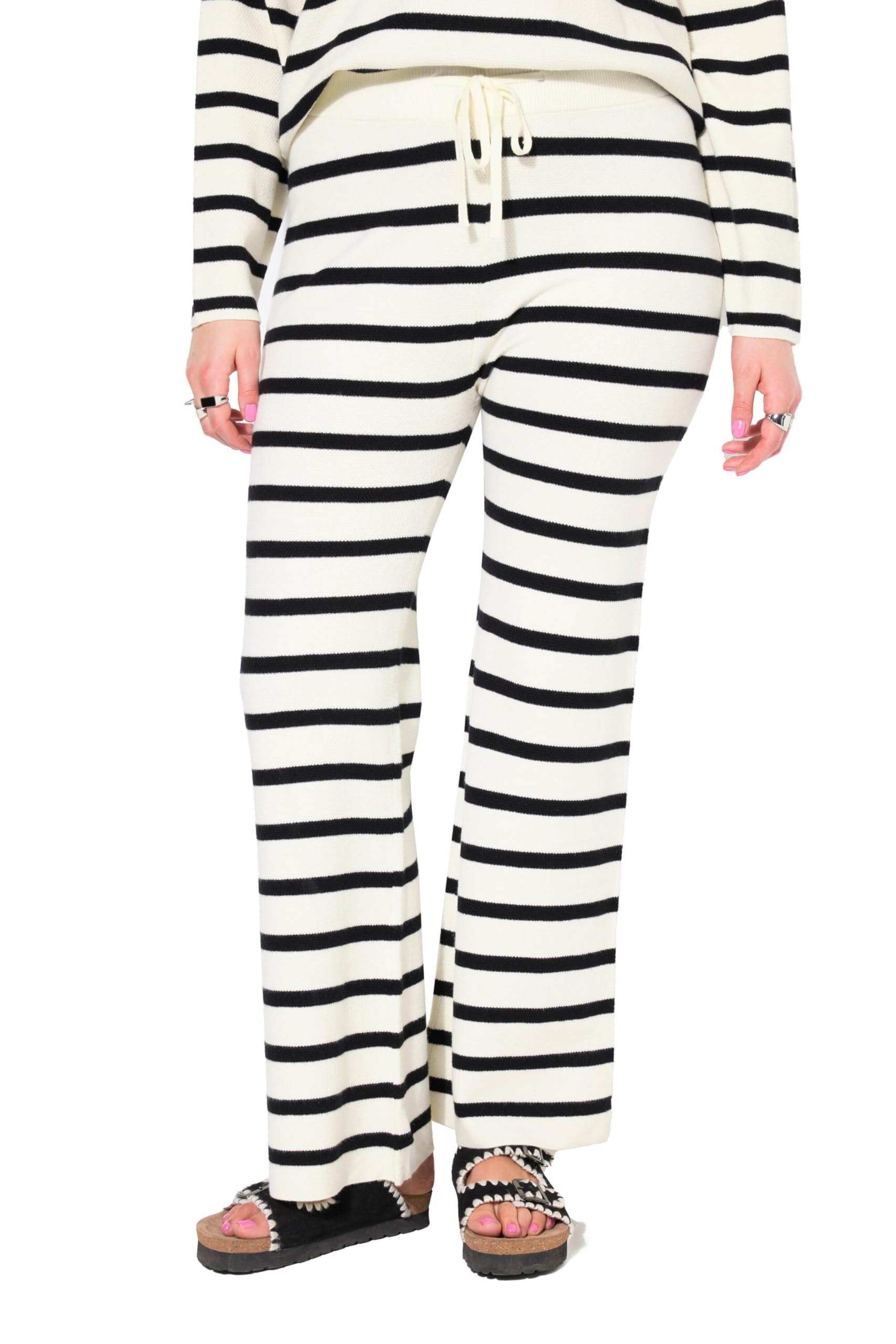 Studio Untold Damen große Größen Übergrößen Plus Size Strickhose, Straight Legs, Ringel, Elastikbund 828607