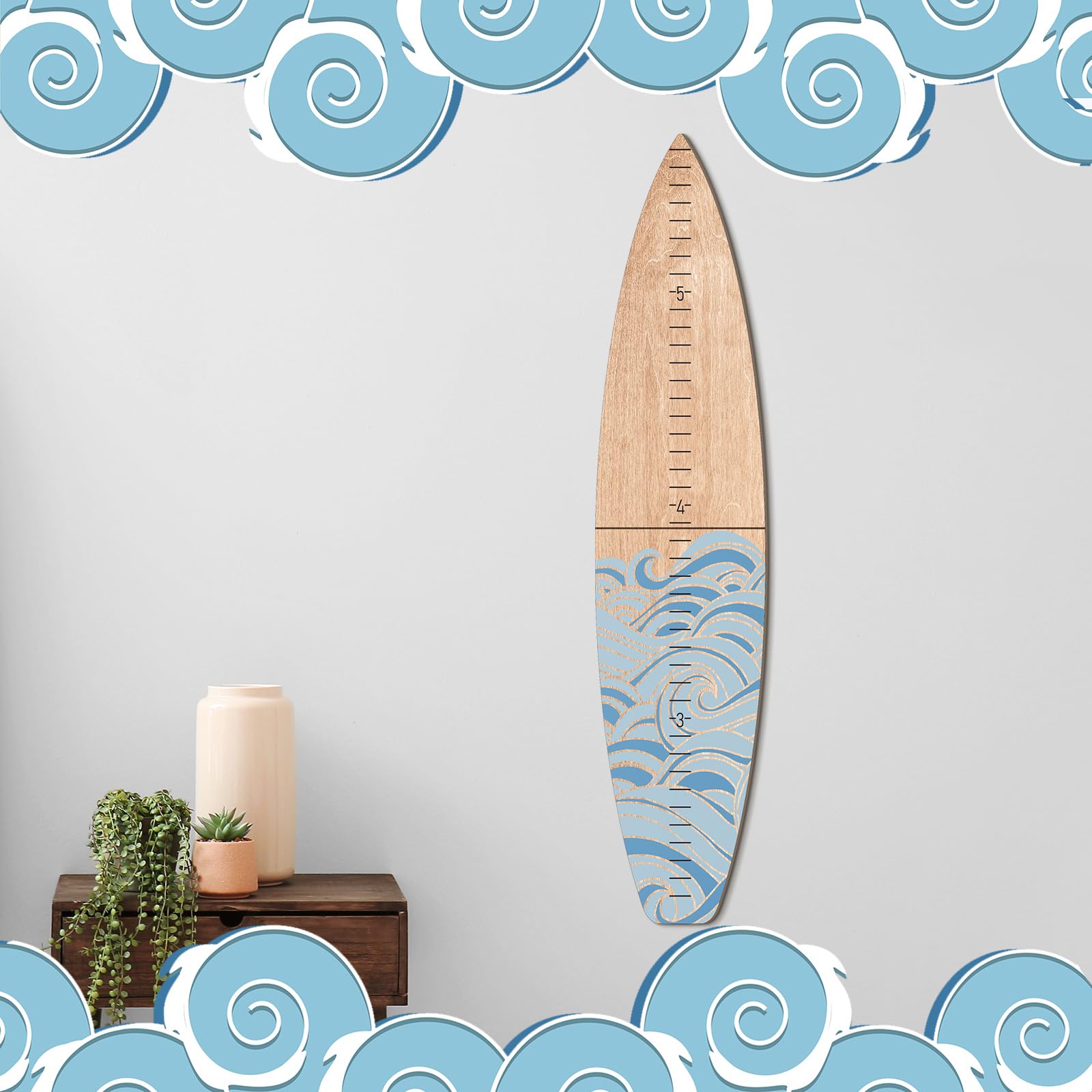 Surf Boared Ruler Snapklik.com : Briwooody Wooden Surfboard Growth Chart Wall Mounted ...