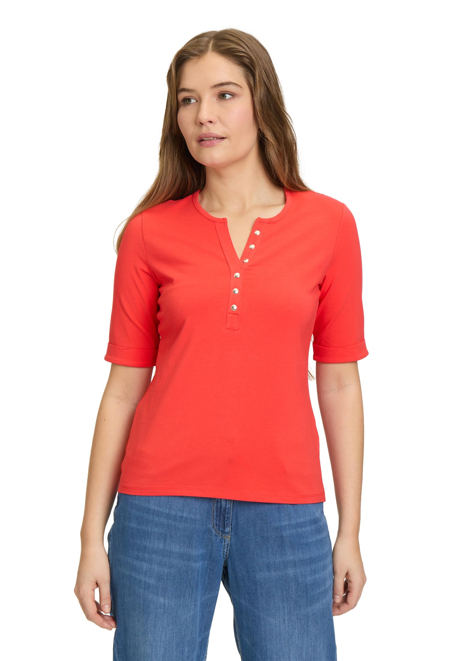 Betty Barclay Women's Basic Shirt with Buttons, Red (Poppy red), 14