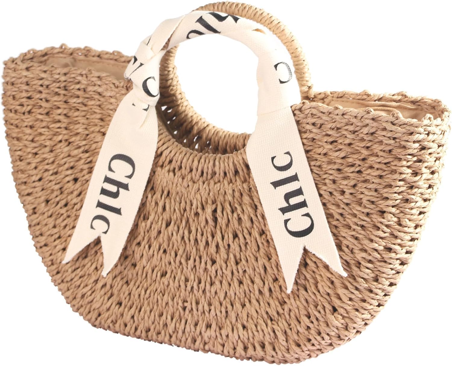 Eiyye Women's Shoulder Handbag Straw Beach Bag Woven Tote Purse Summer Beach Bag, Off White