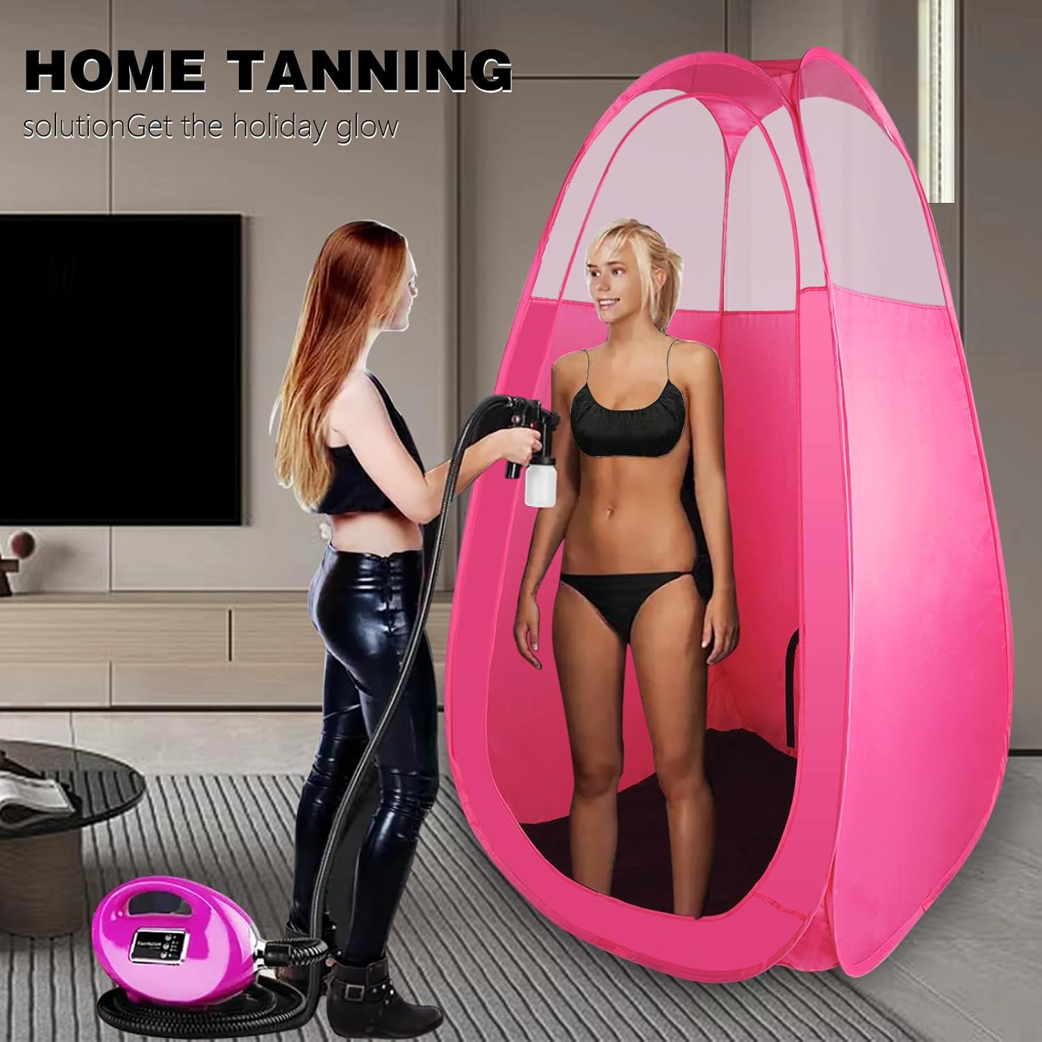 22 Pcs Spray Tan Tent Set, Pop Up Portable Professional Mobile Self Tanning Tent Booth with Carry Bag & Waterproof Floor, Large Taner Spray with Vent Opening (78.4 * 47.2 * 47.2 inches，Pink)