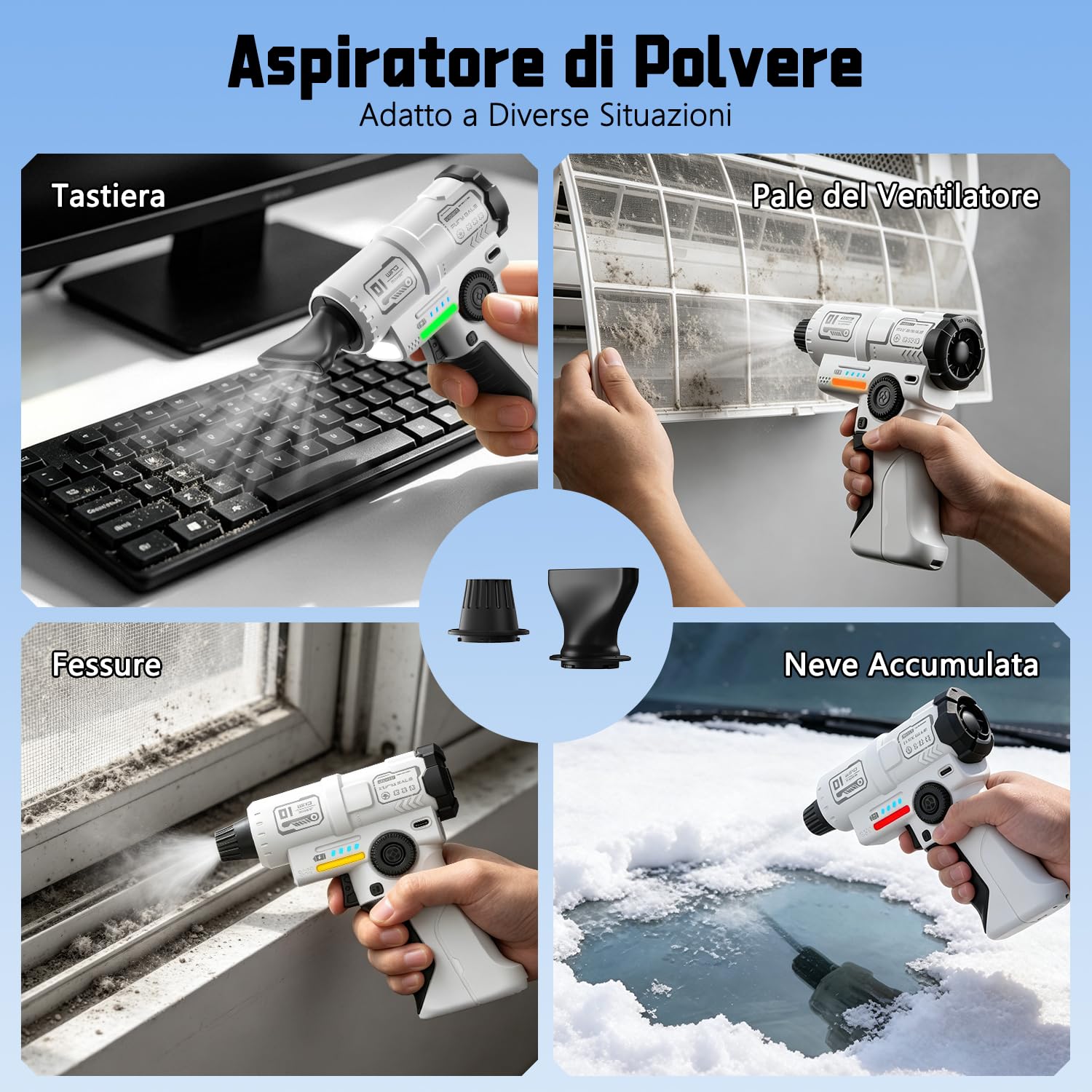 yAyusi Aspiratore Elettrico Ricaricabile,Aspiratore ad aria Compressa ad Alta Potenza da 130000 giri/minuto con Luce LED,Regolazione Continua della Velocità,Adatto per Computer,Esterni,Case e Auto