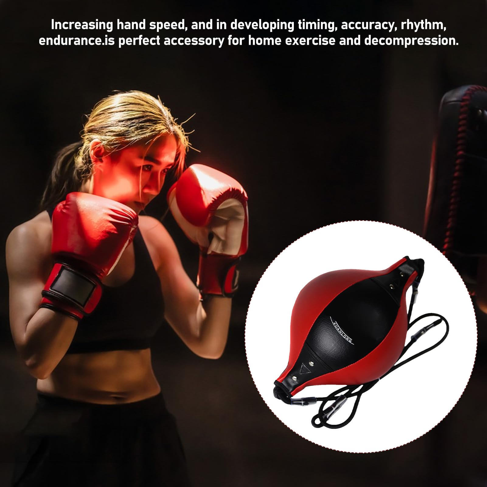 Balle à Double extrémité pour Entraînement de Boxe, Corde élastique, Balle de Vitesse Universelle avec Pompe (Rouge)