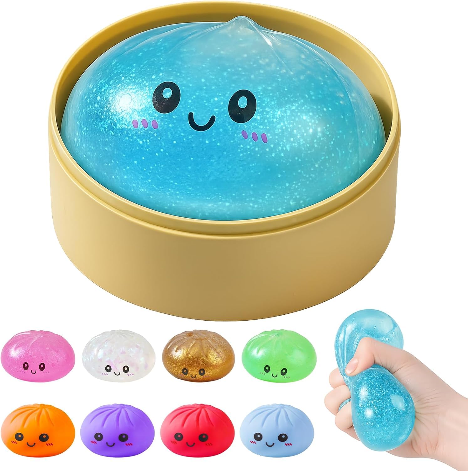 Giant Dumpling Squishy,Colorful Dumpling Stress Fidget,Glitter Dumplings Squishies Toy,Stress Relief Squishy Toys,Cute Soft Glitter Calming for Relaxation Adults