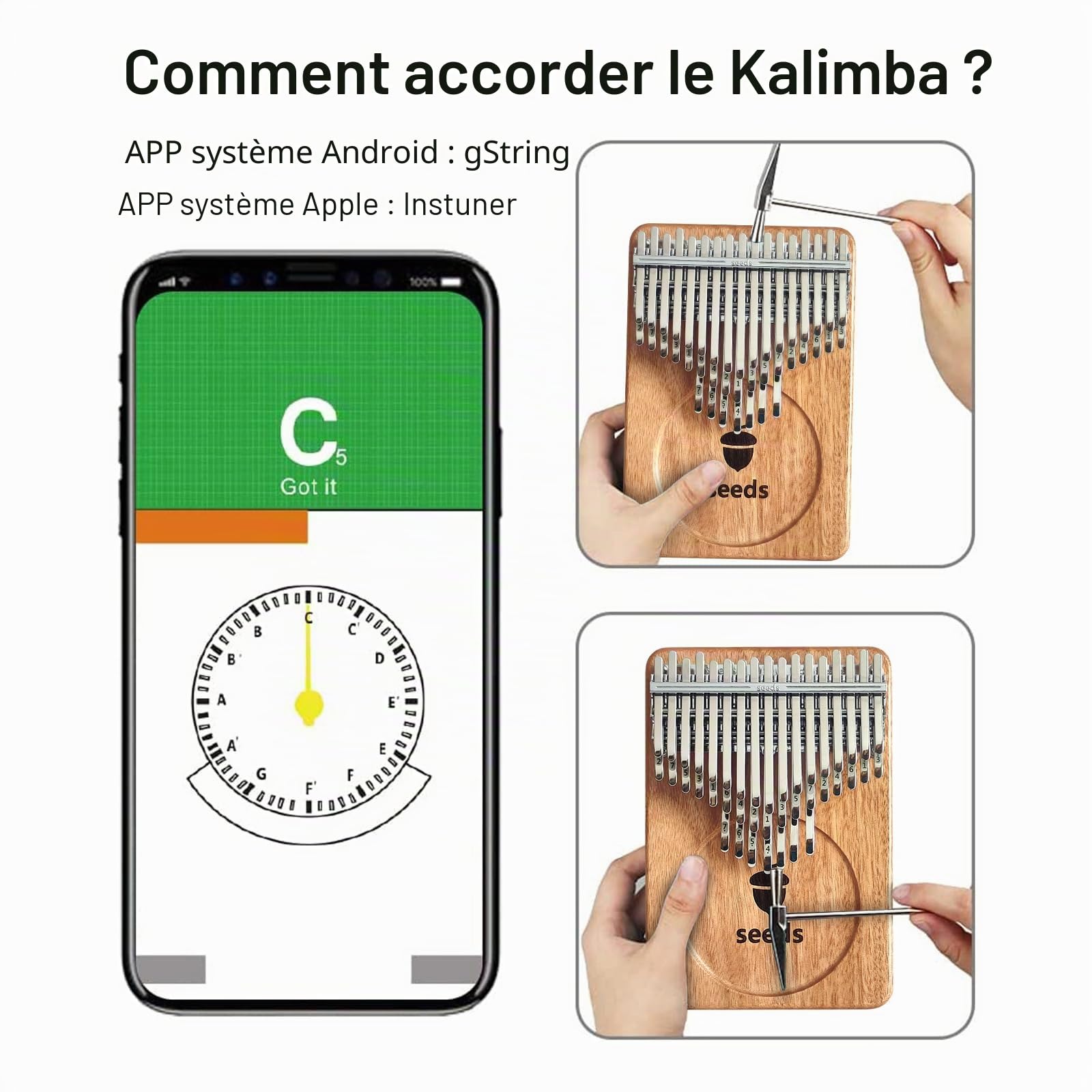 Seeds Kalimba 41 touches, piano à pouce avancé accordé en Do, avec une couche chromatique sur les doigts, une table d'harmonie en bois massif, une tonalité éthérée avec une résonance soutenue,
