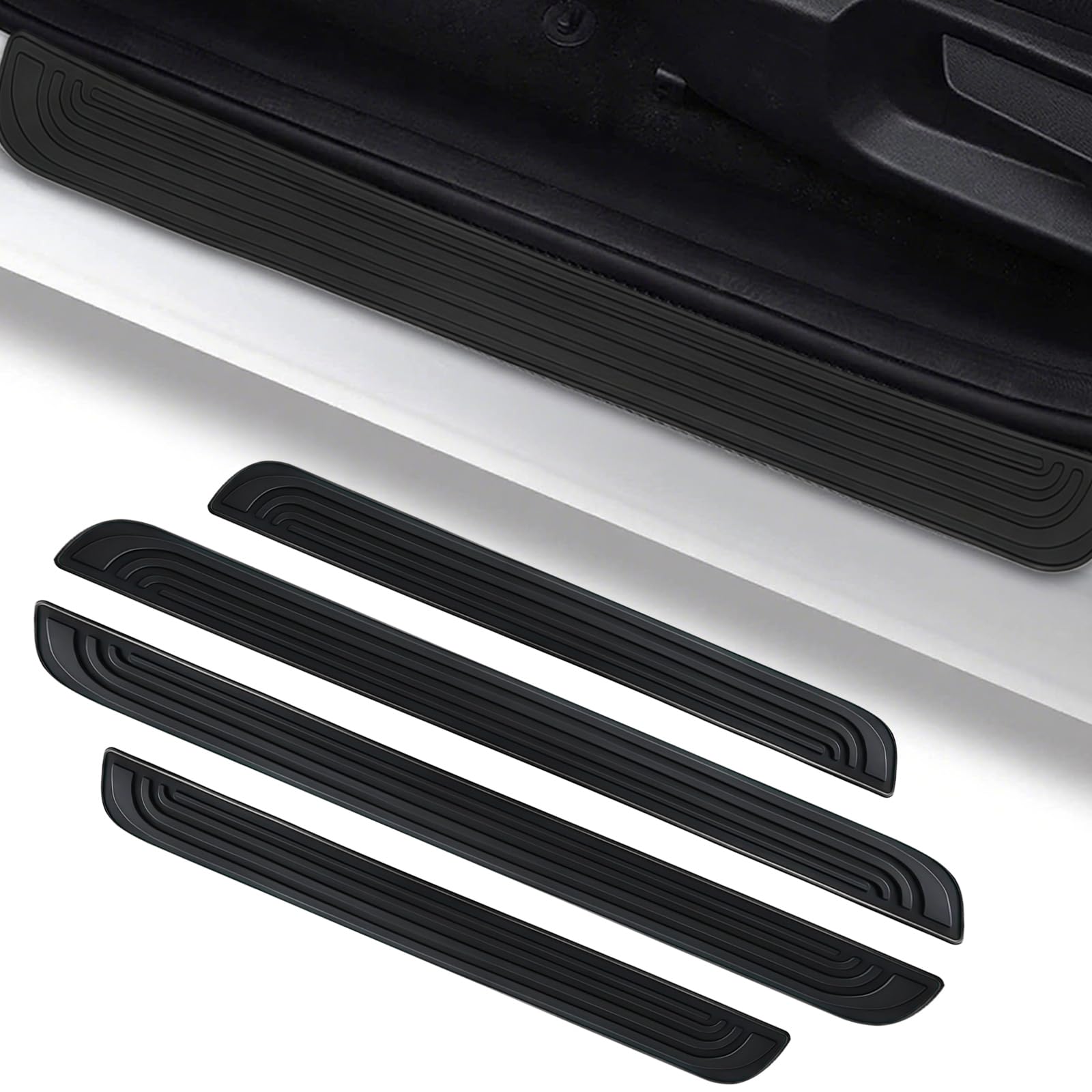 4 PCS Car Door Sill Protector,PVC Rubber Cars Door Sill Plate Protectors,sill scuff plate Bumper Protective Film,Automobile Door Panel Step Protector,Car Door Threshold Kick Plates (Black)