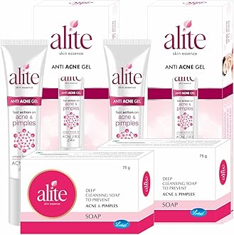 ALITEAnti Acne Skin care Combo Pack of 4 - Anti Acne Gel ((2)15g Each) and Deep Cleansing Acne Soap ((2)75g Each) Enriched with Tea Tree Oil and Vitamin E For Acne Free and Nourished Skin