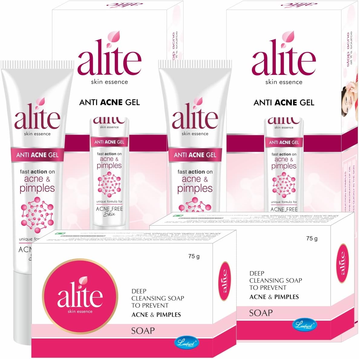 ALITEAnti Acne Skin care Combo Pack of 4 - Anti Acne Gel ((2)15g Each) and Deep Cleansing Acne Soap ((2)75g Each) Enriched with Tea Tree Oil and Vitamin E For Acne Free and Nourished Skin