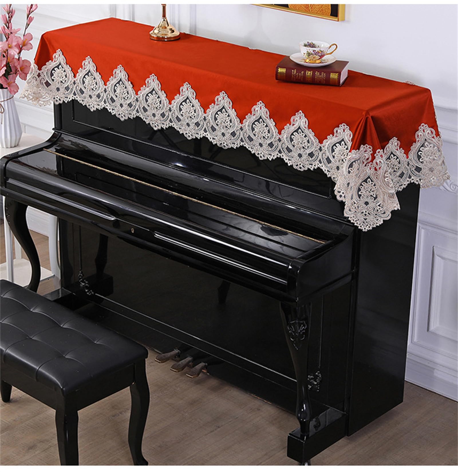 Three Piece Set Piano Cover Cloth With Stool Universal Upright Protective Lace Border Half Draped Dust For Dustproof/b/single Stoo (f Single Stool)