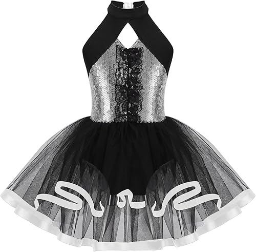 CHICTRY Vestido tutú de ballet con lentejuelas brillantes para niñas y niñas, moderno disfraz de baile latino de jazz