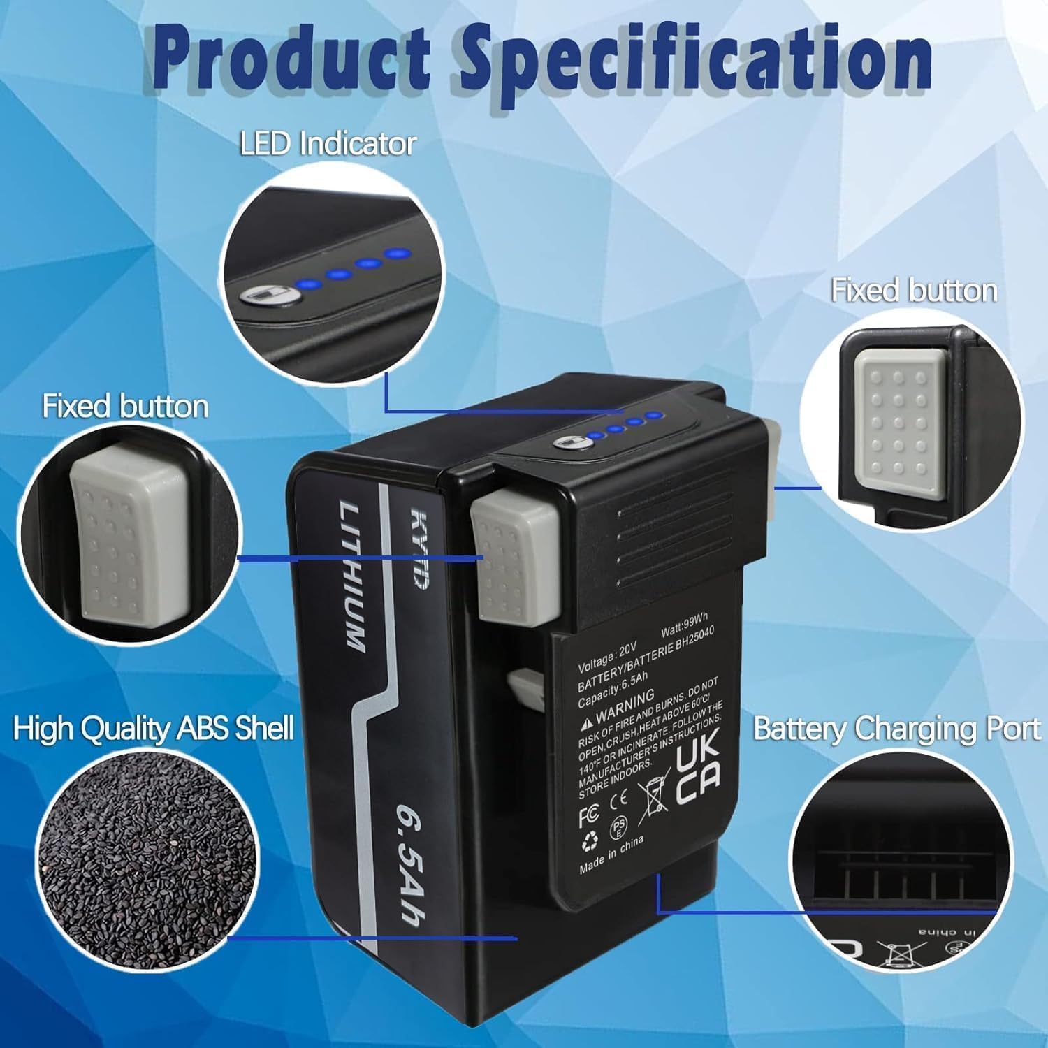 6.5Ah MAX Battery for Hoover BH15030 BH25030 BH25040 BH15260PC Compatible with All Hoover for ONEPWR Cordless Vacuum Cleaner.20V 6.5Ah Battery, LED Charge Status Indicator Lights, Long-Lasting