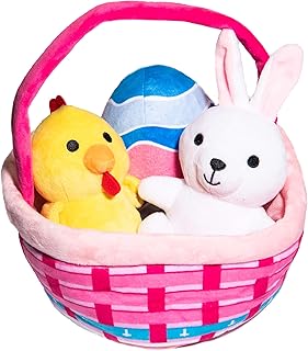 Glow Pups Plush Easter Basket Dog Toy Set, Soft Cuddly Plush Bunny, Chick, Egg,