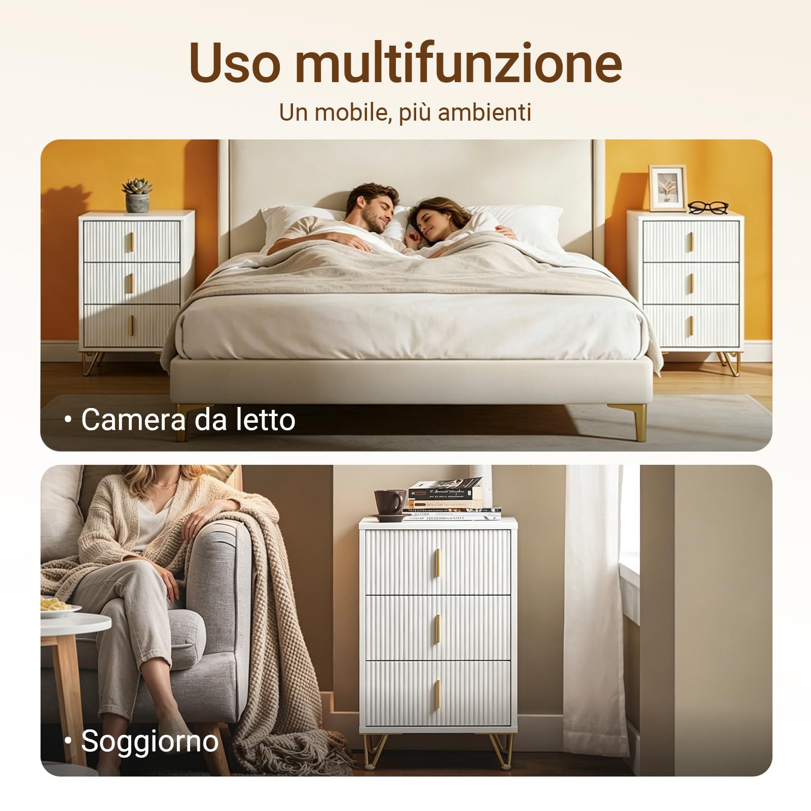 SoBuy Comodino camera da letto con 3 cassetti, 63 cm altezza ergonomica & 33 kg capacità, tavolino da letto per camera e soggiorno, ideale per piccoli spazi, bianco, 40 x 40 x 63 cm, FBT115-L-W