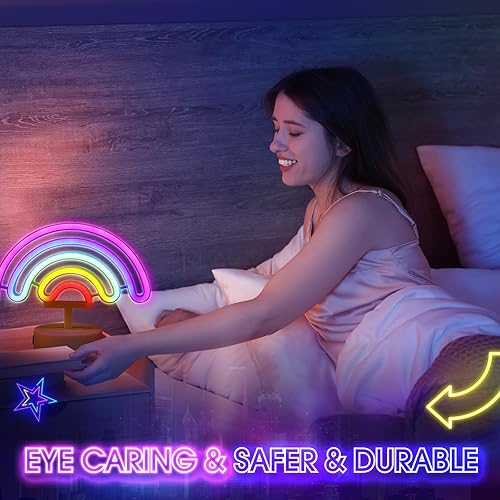 Miniatura 3 de Retisee 2 piezas de luz de neón arcoíris con USB o pilas, luz de mesa de neón arcoíris para dormitorio, decoración de mesa de habitación de niñas