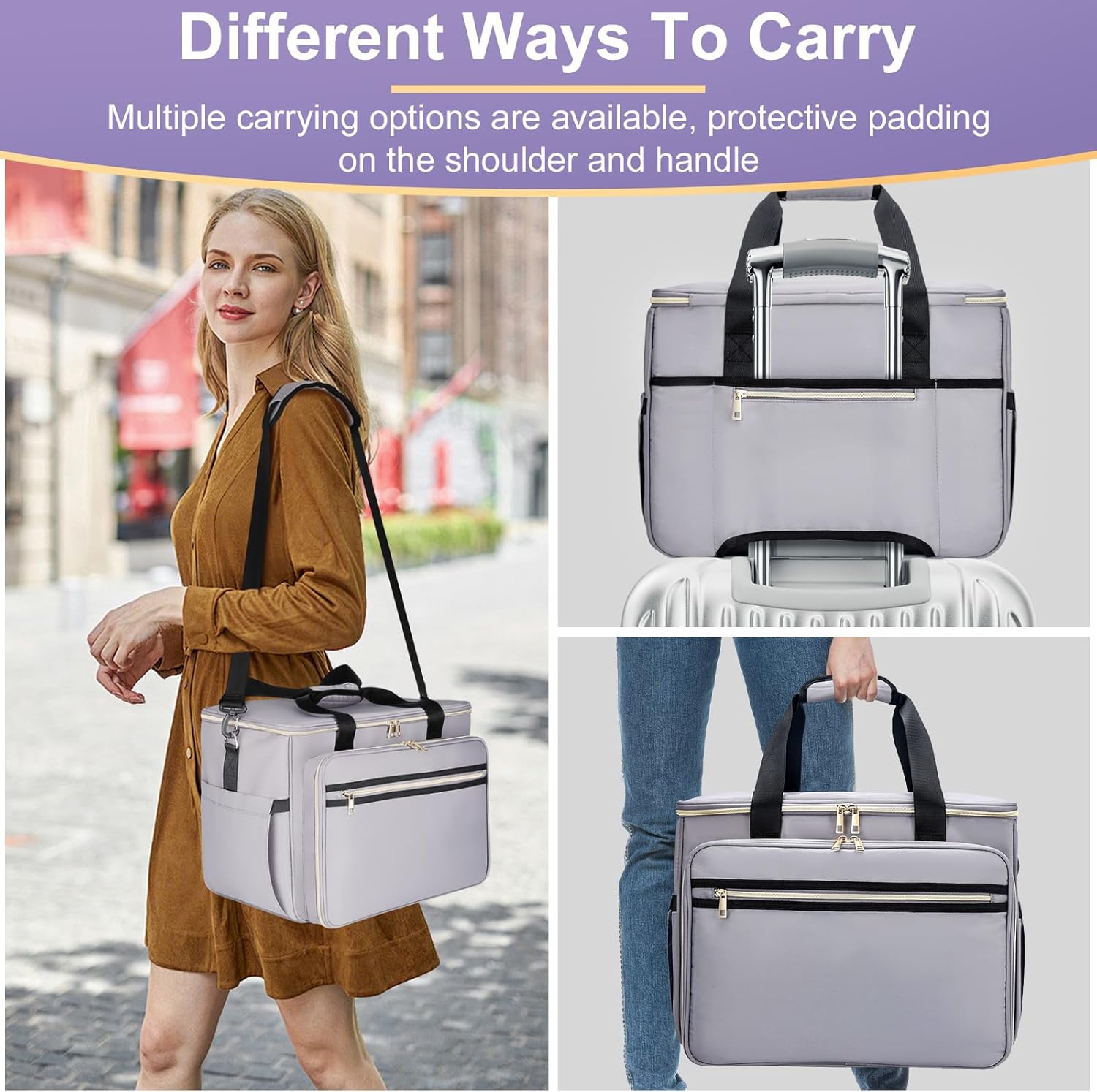 Sewing Machine Carrying Case with Removable Bottom Padding, Sewing Machine Bag Fits Most Standard Sewing Machines and Storage Sewing Accessories, for Singer, Brother, Janome, Gray，(Bag Only)