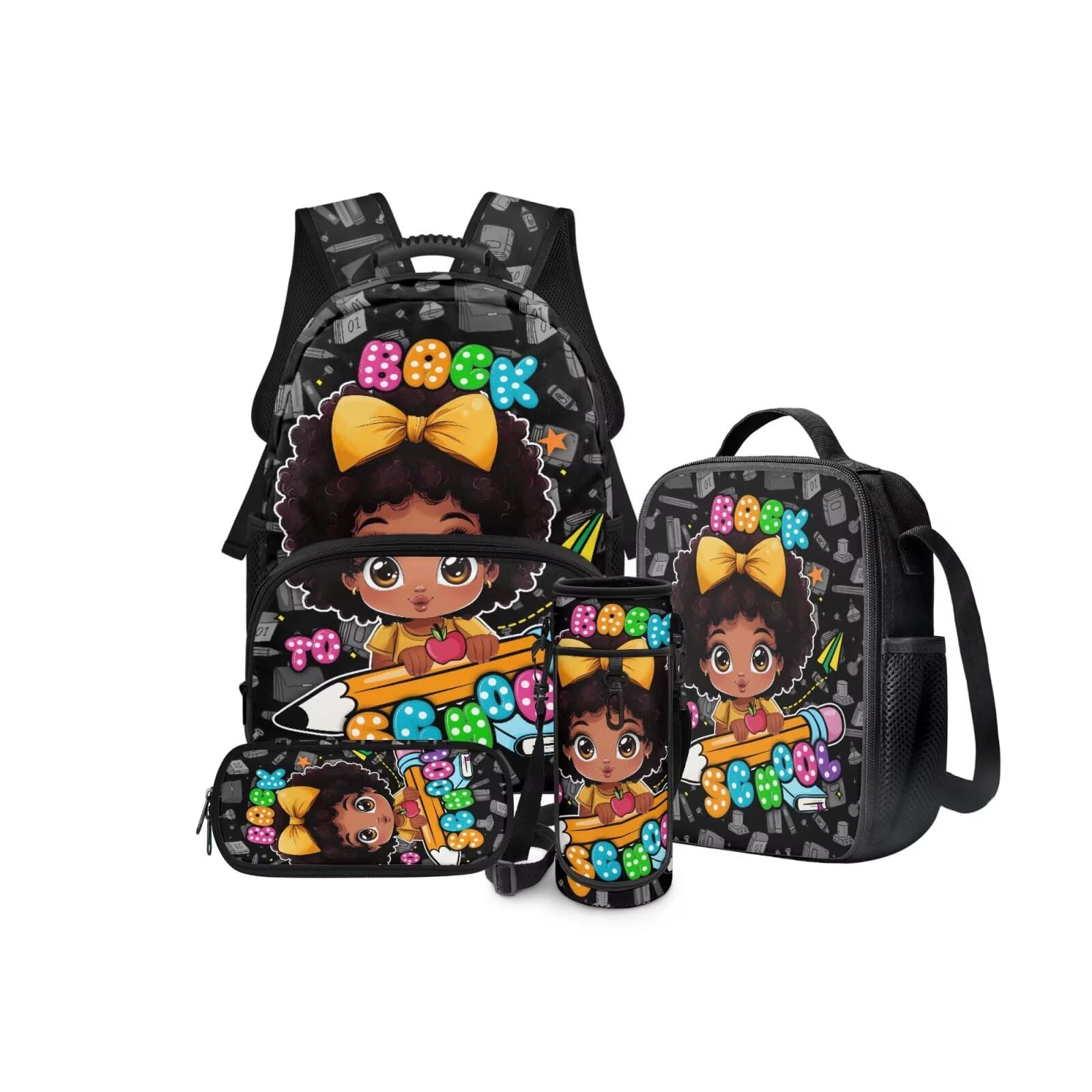 Set 4 in 1 di zaini per la scuola elementare per ragazze, con portapranzo, astuccio e custodia per bottiglia d'acqua