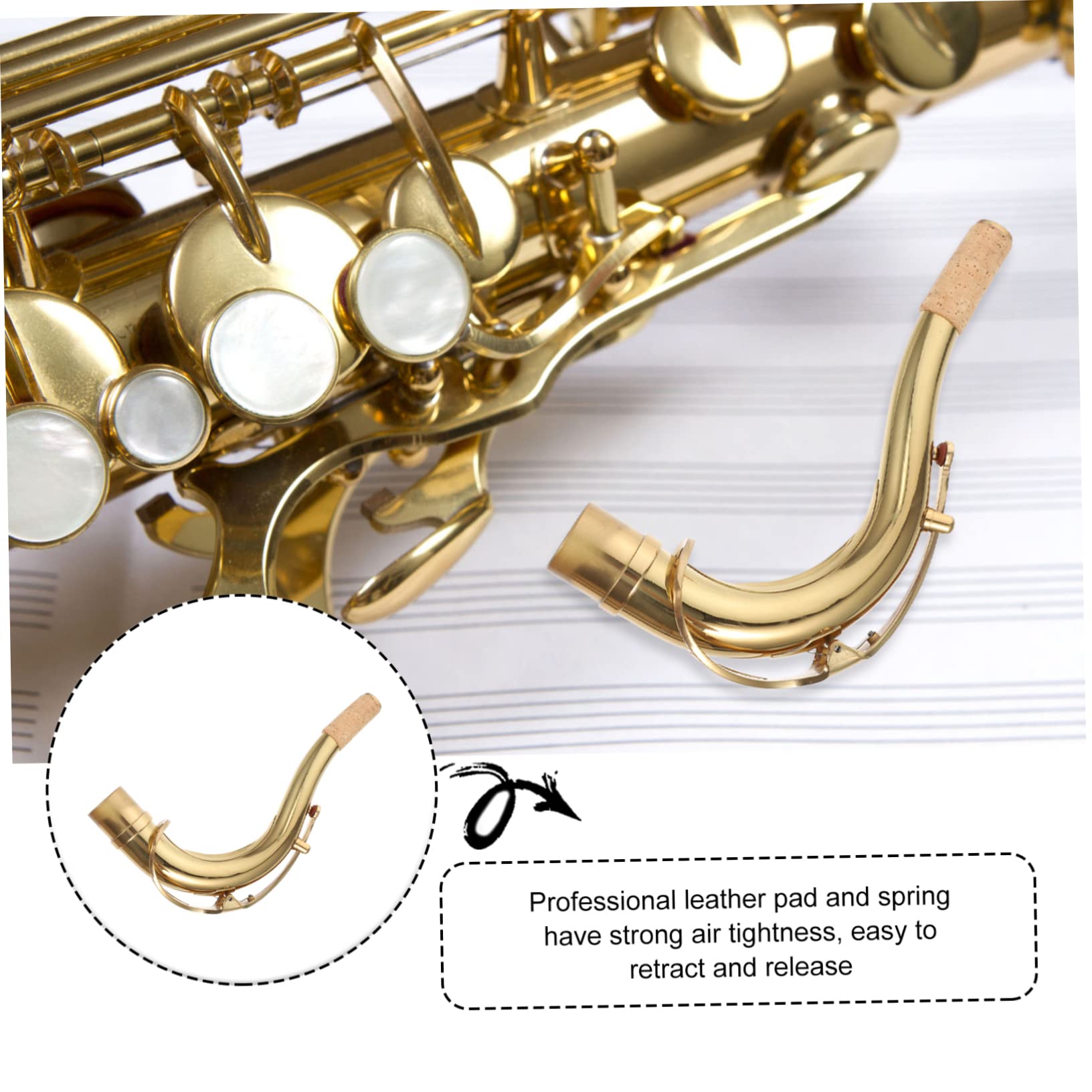 Archetto Curvo per Sassofono in Ottone Oro, Ricambio Professionale | Adatto a Sax, Tubo Sonoro Sostitutivo, Pratico e Comodo per Professionisti e Amatori