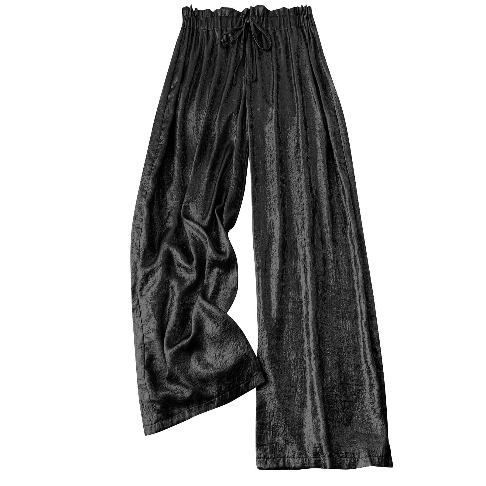Womens Casual Party Clubwear Pants High Elastic Waist Fall Winter Trouser Comfy Long Pant Loose Wide Leg Trousers