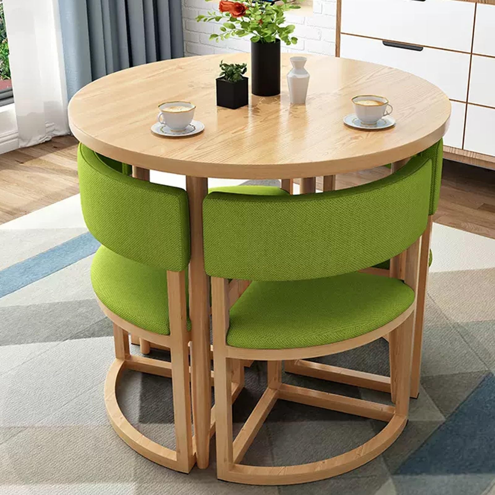 ASerZenith Office Reception Round Table Set 31.5" Conference Table With 4 Chairs Compact Meeting Room Furniture Green Negotiation Table For Lounge & Small Spaces,Green
