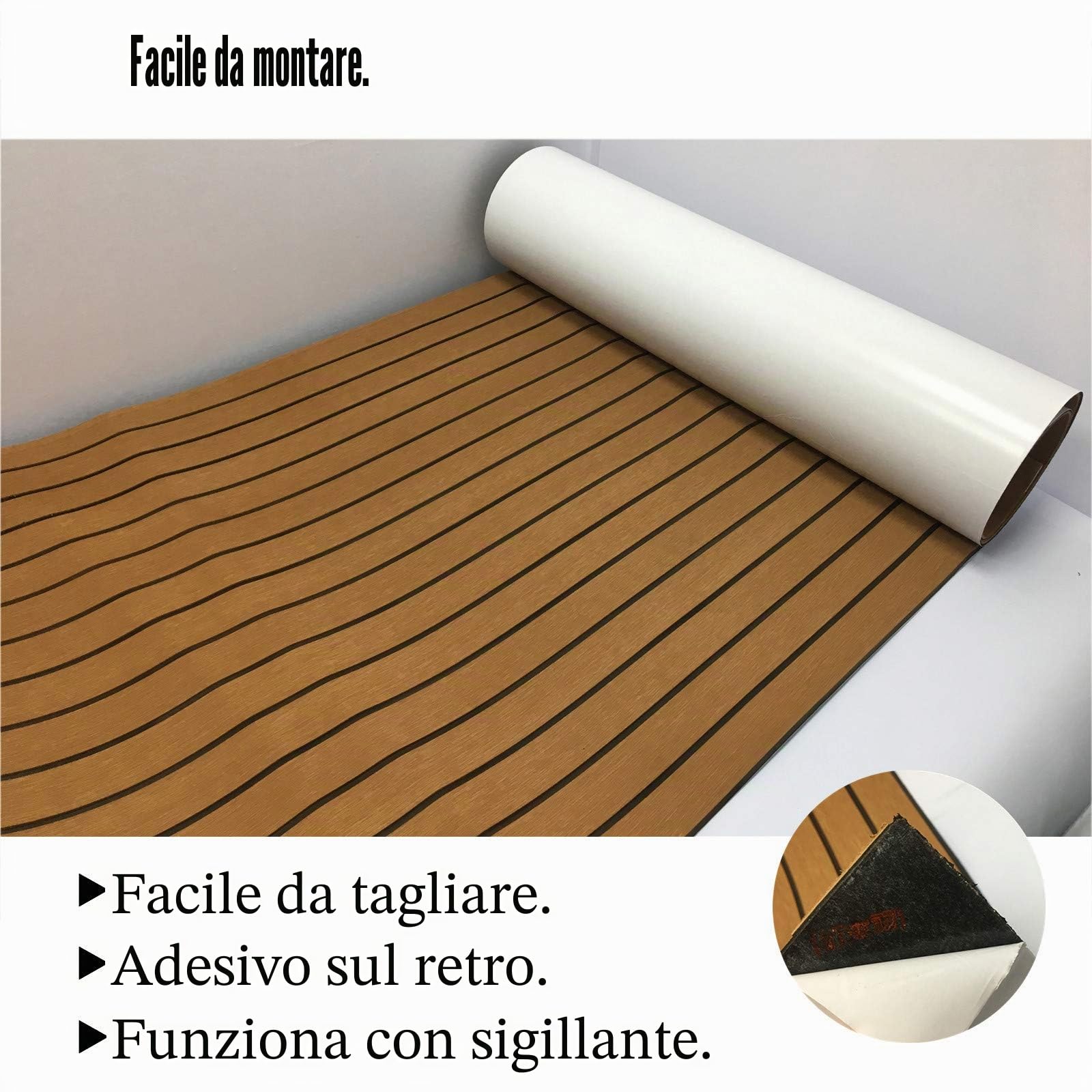 Tapis de Plancher de Bateau en Mousse Eva, feuille de terrasse en Faux Teck en vinyle Marin pour Ponton de Yacht, Tapis antidérapant 90x240cm 1st
